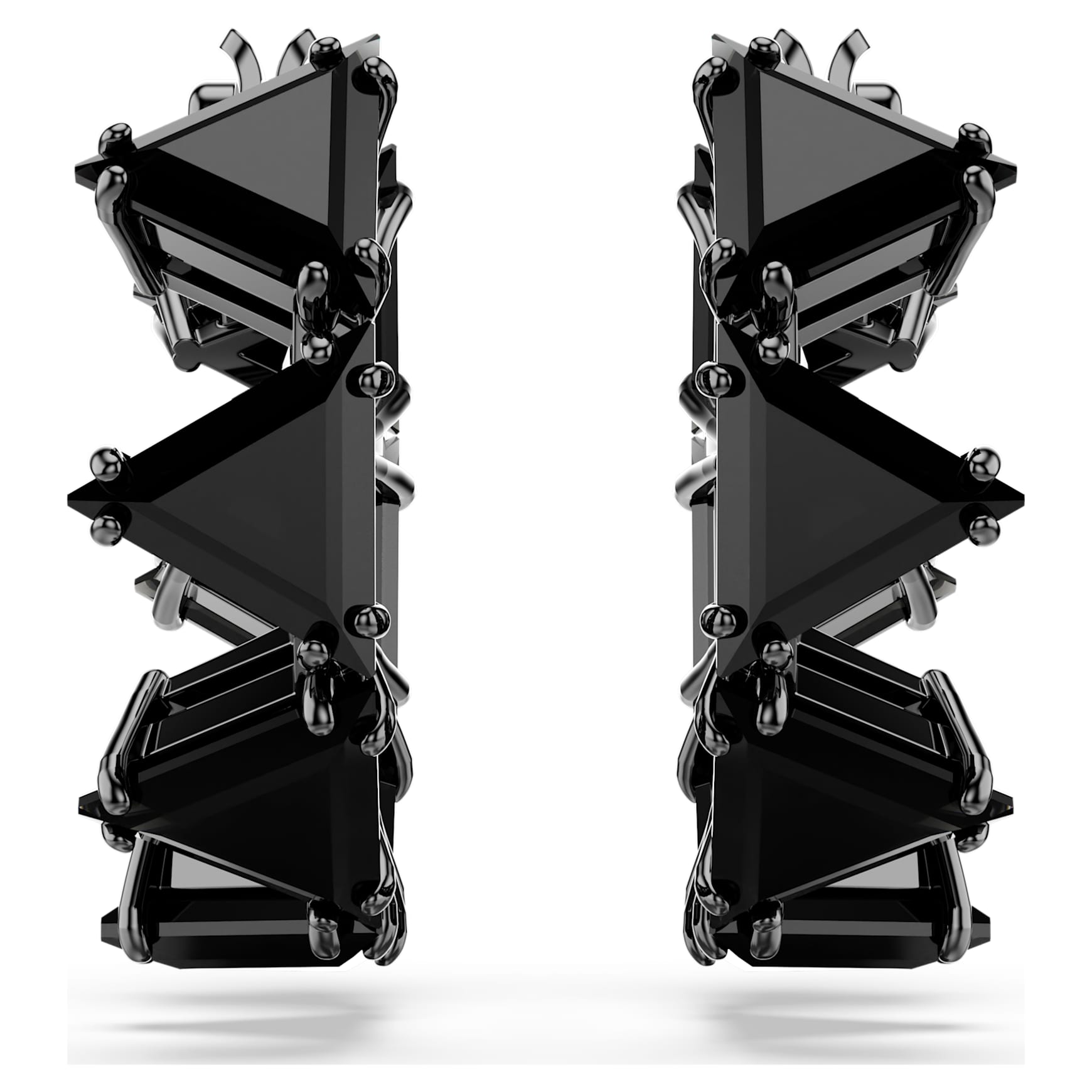 Matrix hoop earrings, Triangle cut, Black, Ruthenium plated