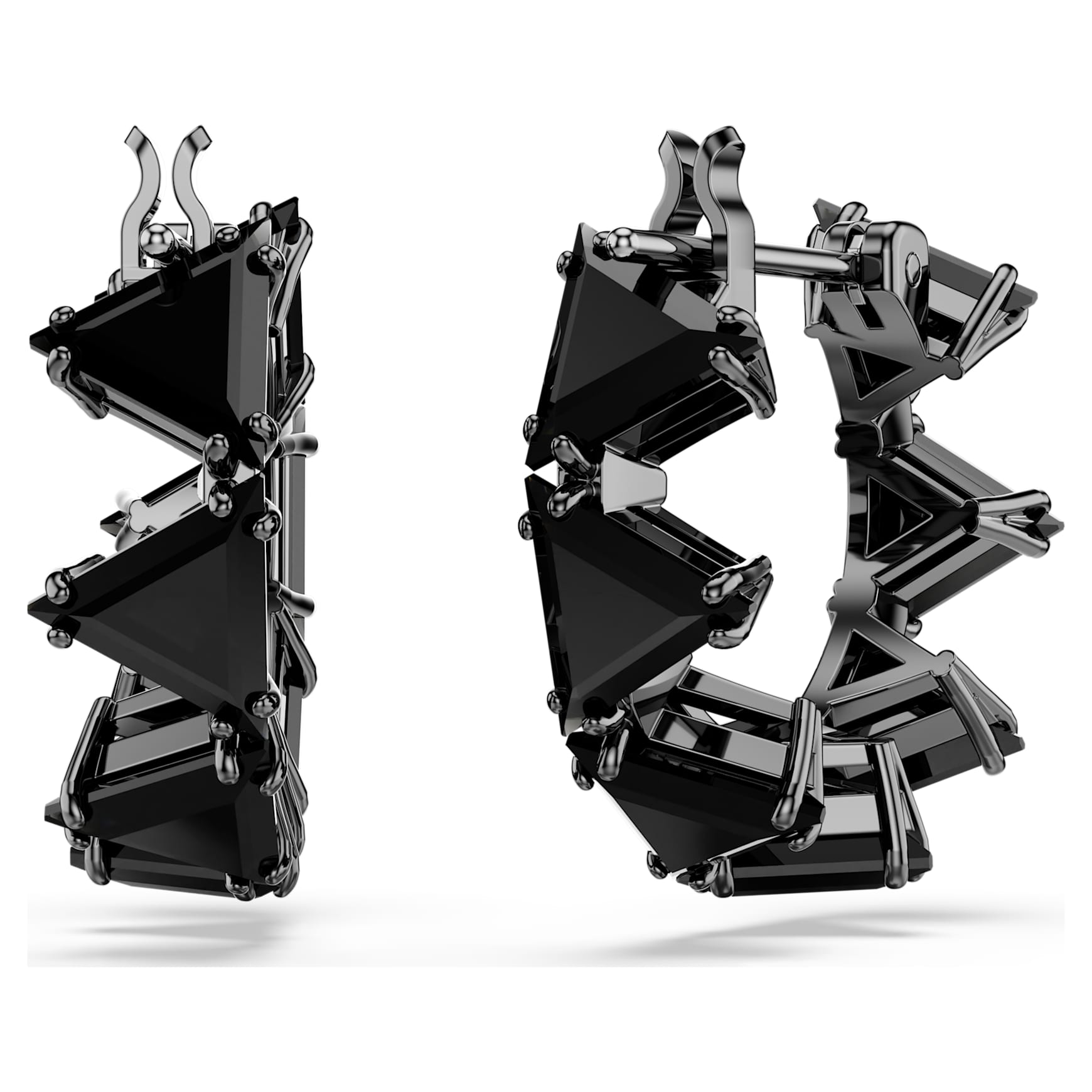 Matrix hoop earrings, Triangle cut, Black, Ruthenium plated