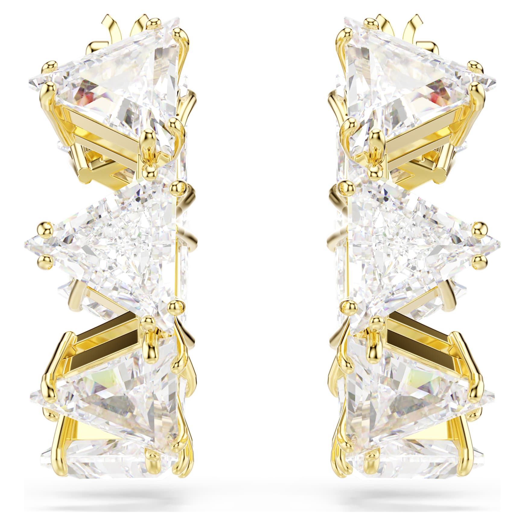 Matrix hoop earrings, Triangle cut, Triangle, Mini, White, 18K gold finish