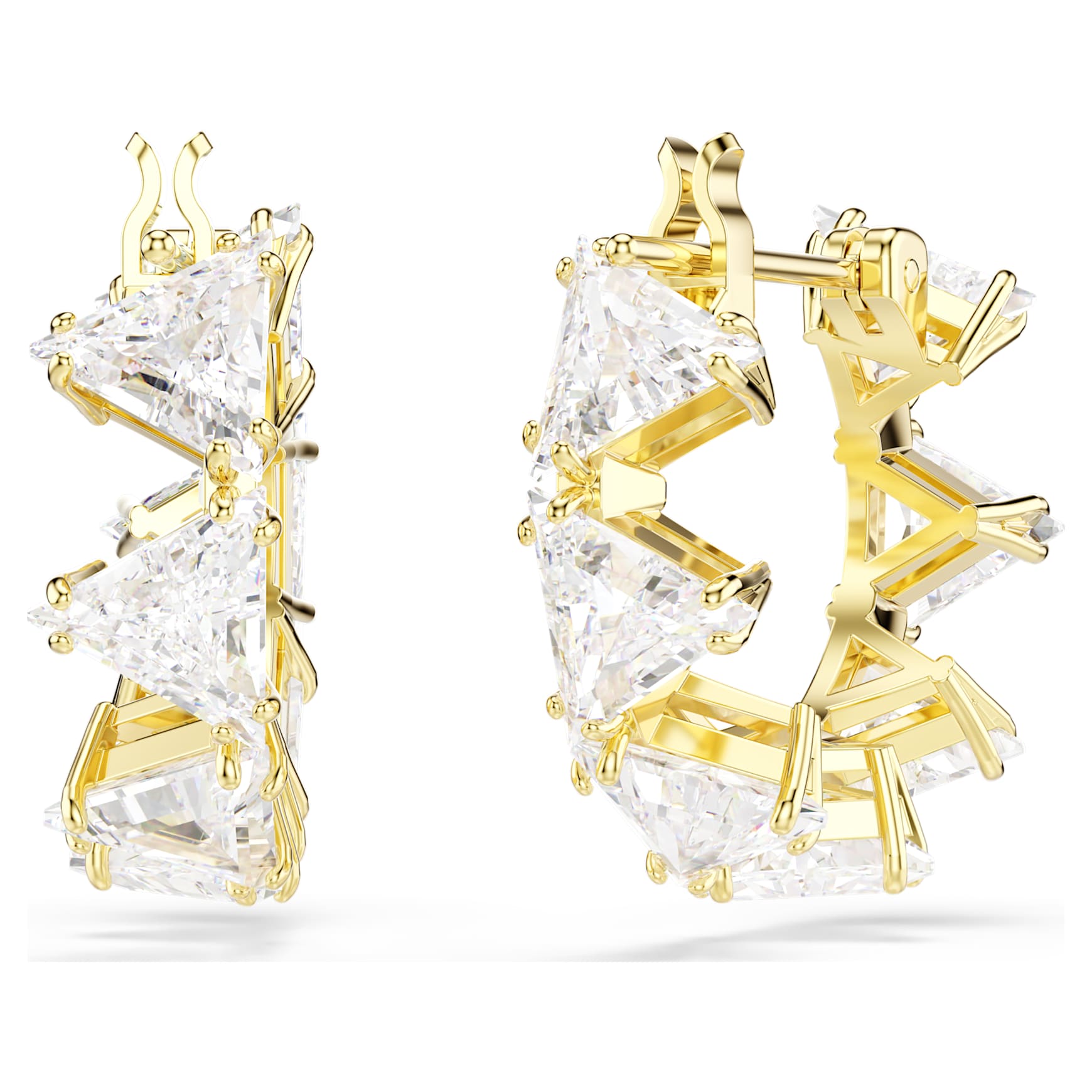 Matrix hoop earrings, Triangle cut, Triangle, Mini, White, Gold-tone plated by SWAROVSKI