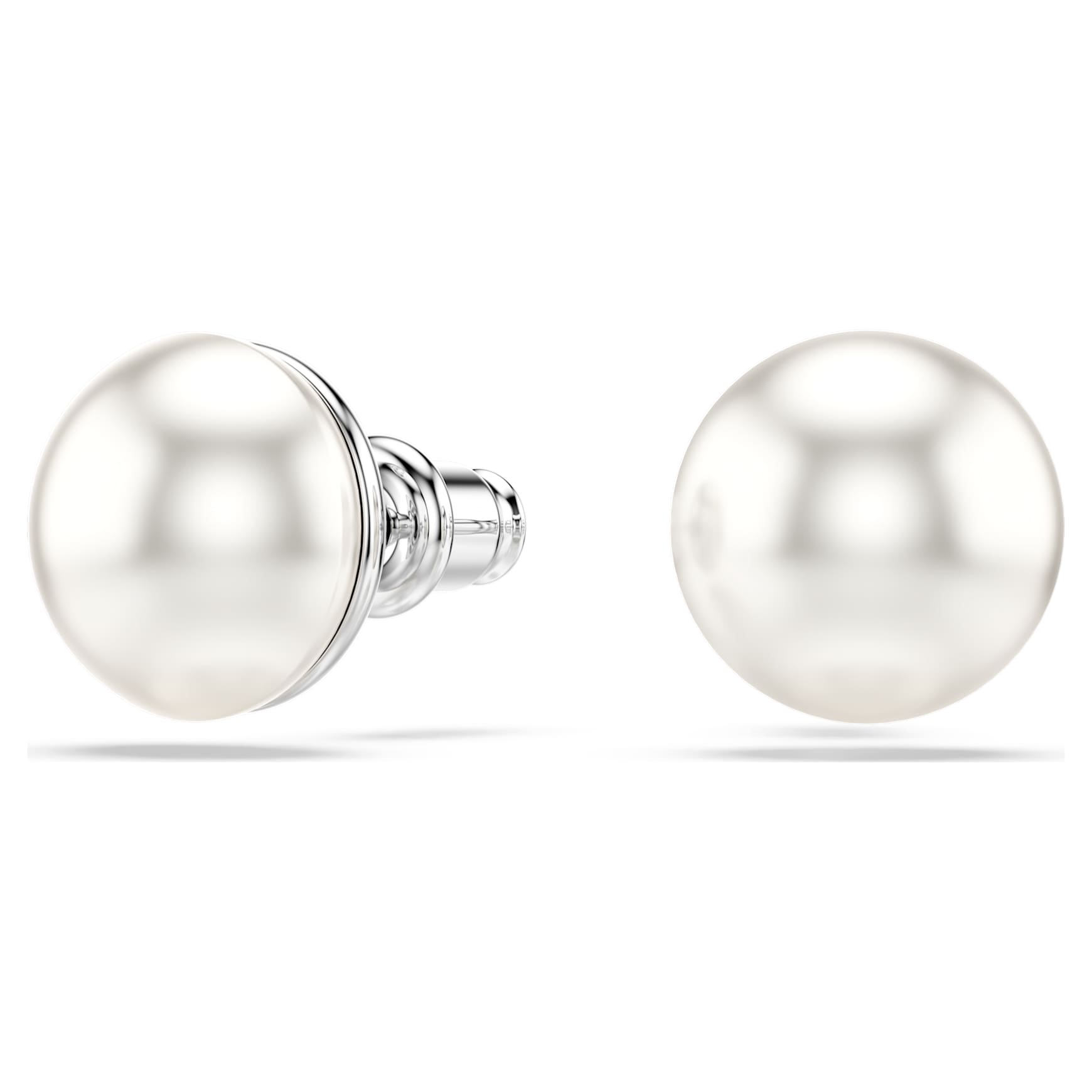 Matrix stud earrings, Crystal pearl, White, Rhodium plated by SWAROVSKI