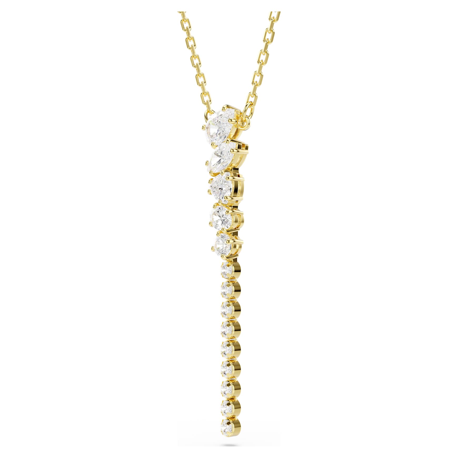 Mesmera Y necklace, Mixed cuts, White, 18K gold finish