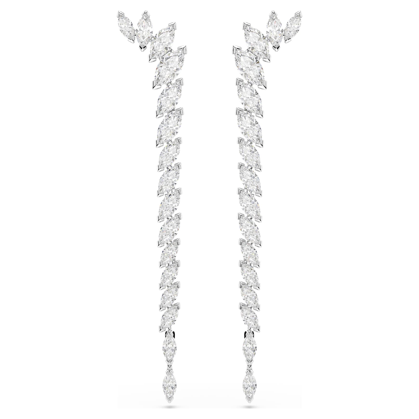 Mesmera earrings, Marquise cut, White, Rhodium plated