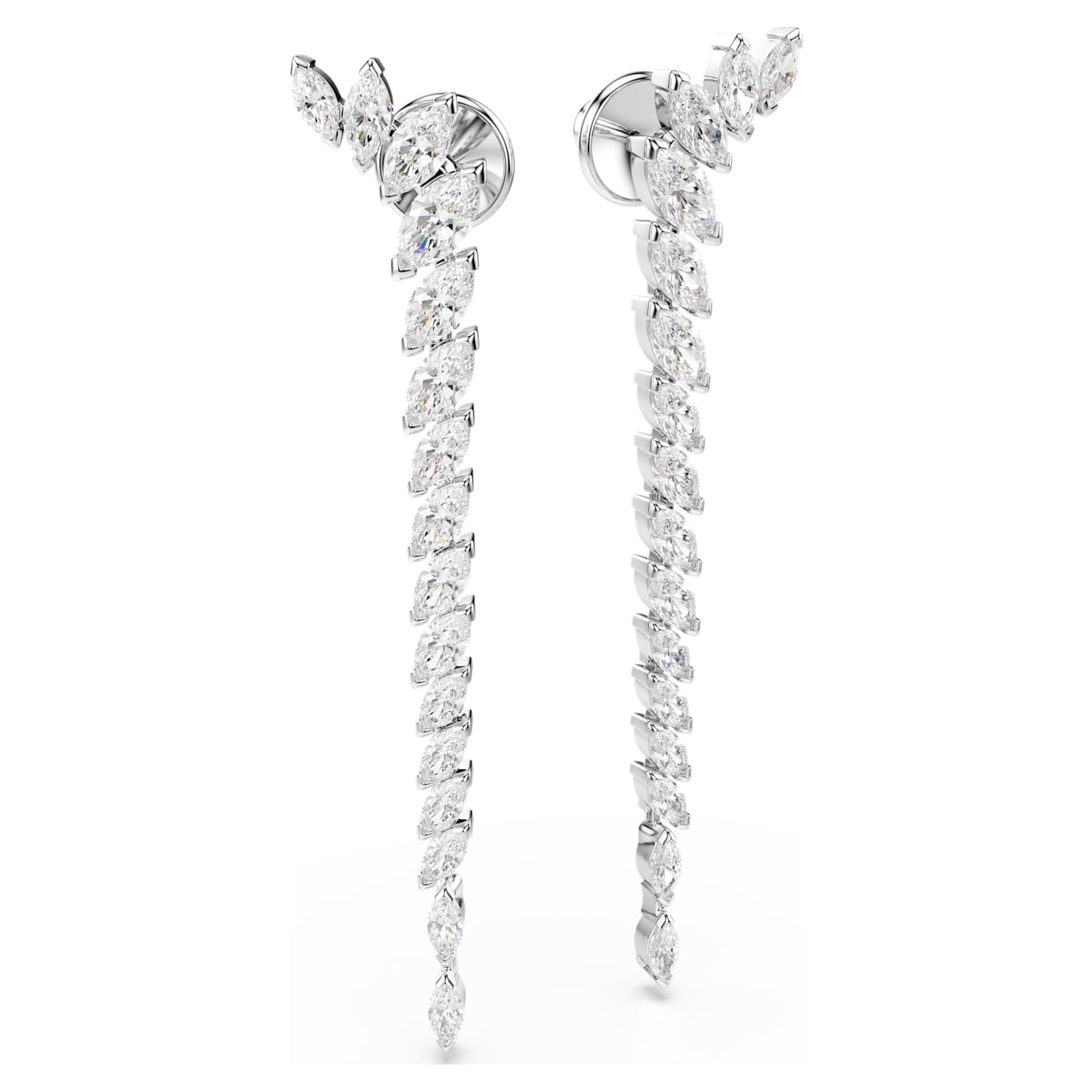 Mesmera earrings, Marquise cut, White, Rhodium plated