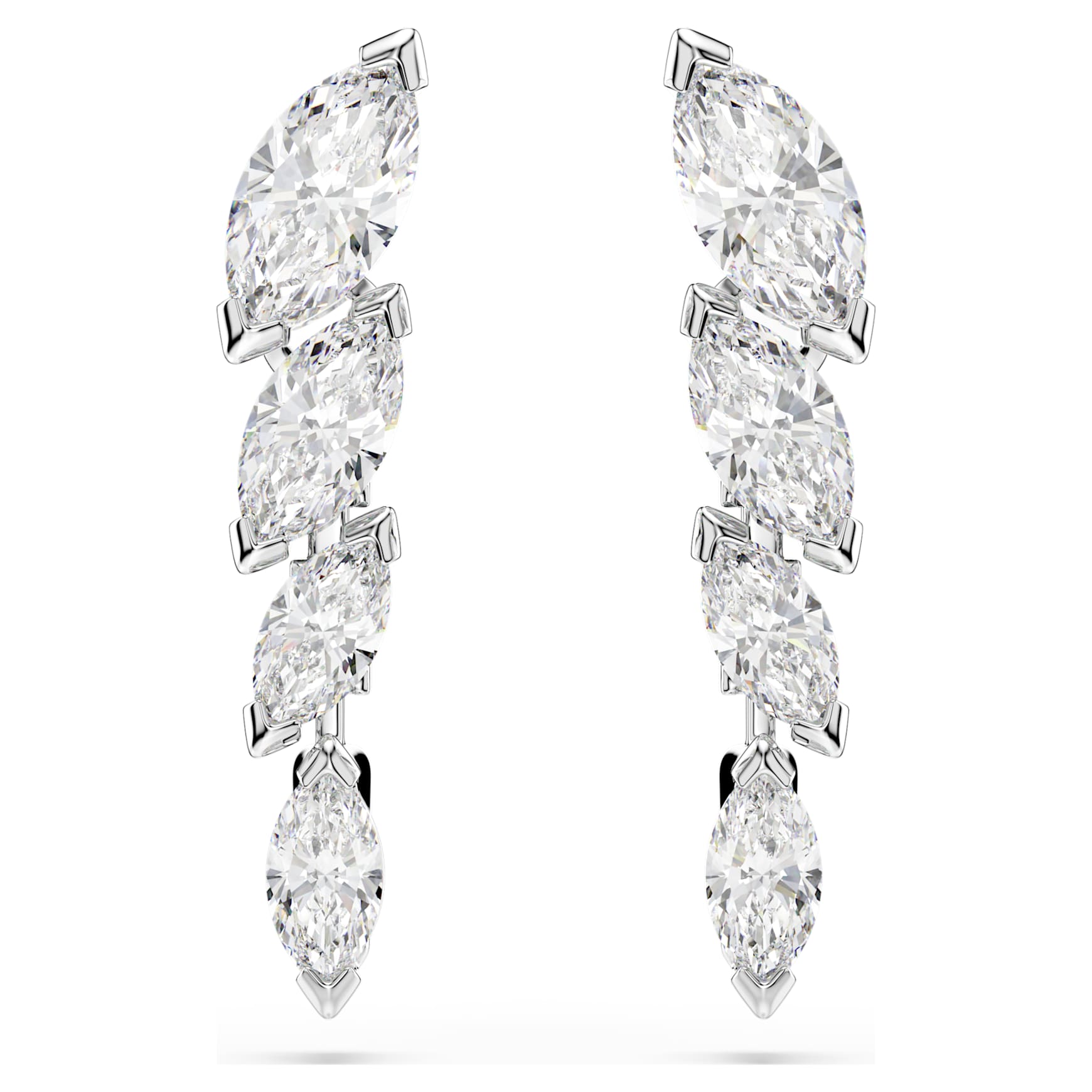 Mesmera earrings, Marquise cut, White, Rhodium plated