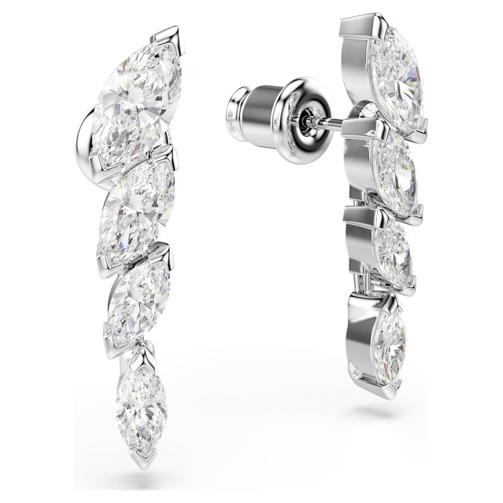 Mesmera earrings, Marquise cut, White, Rhodium plated