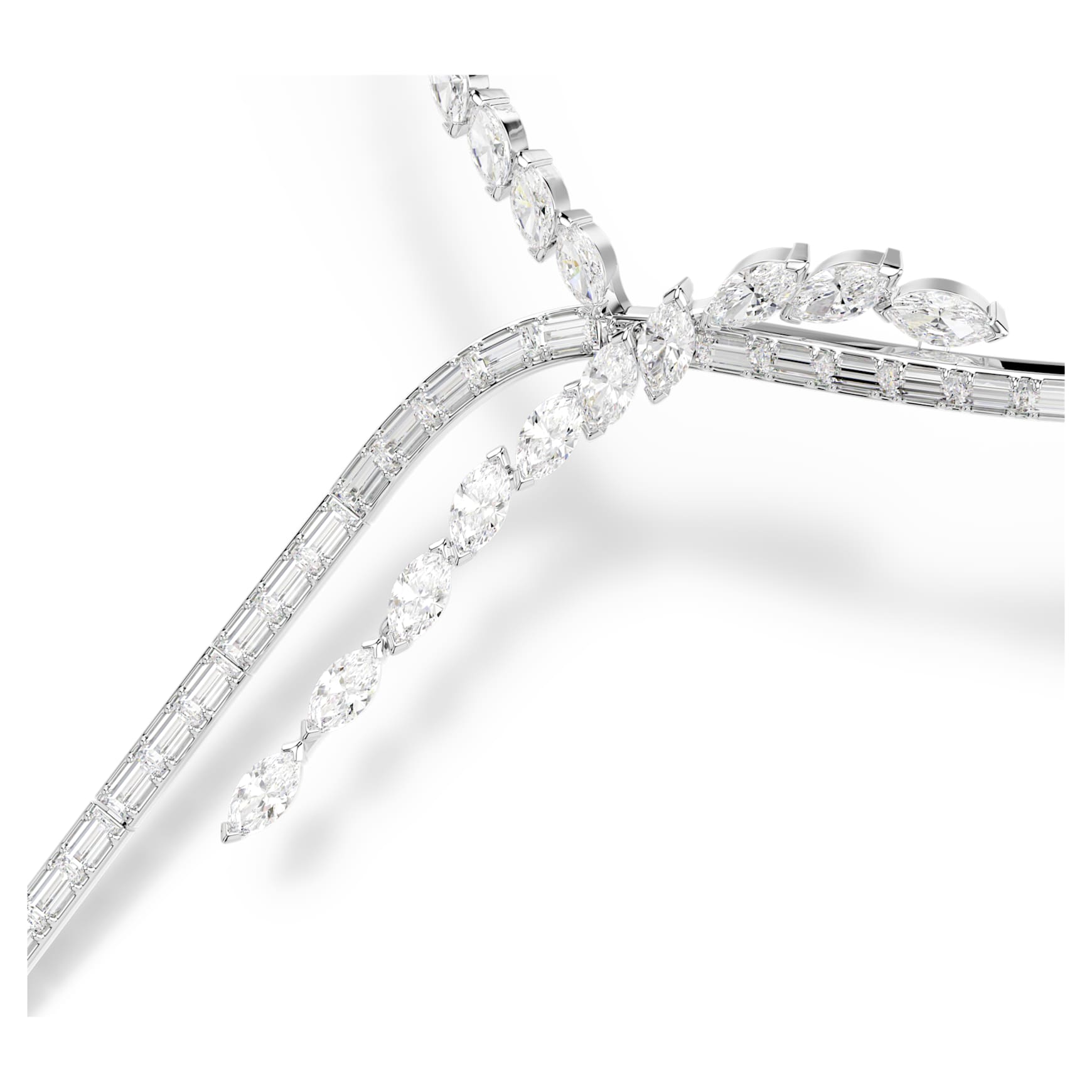 Mesmera Y necklace, Mixed cuts, White, Rhodium plated