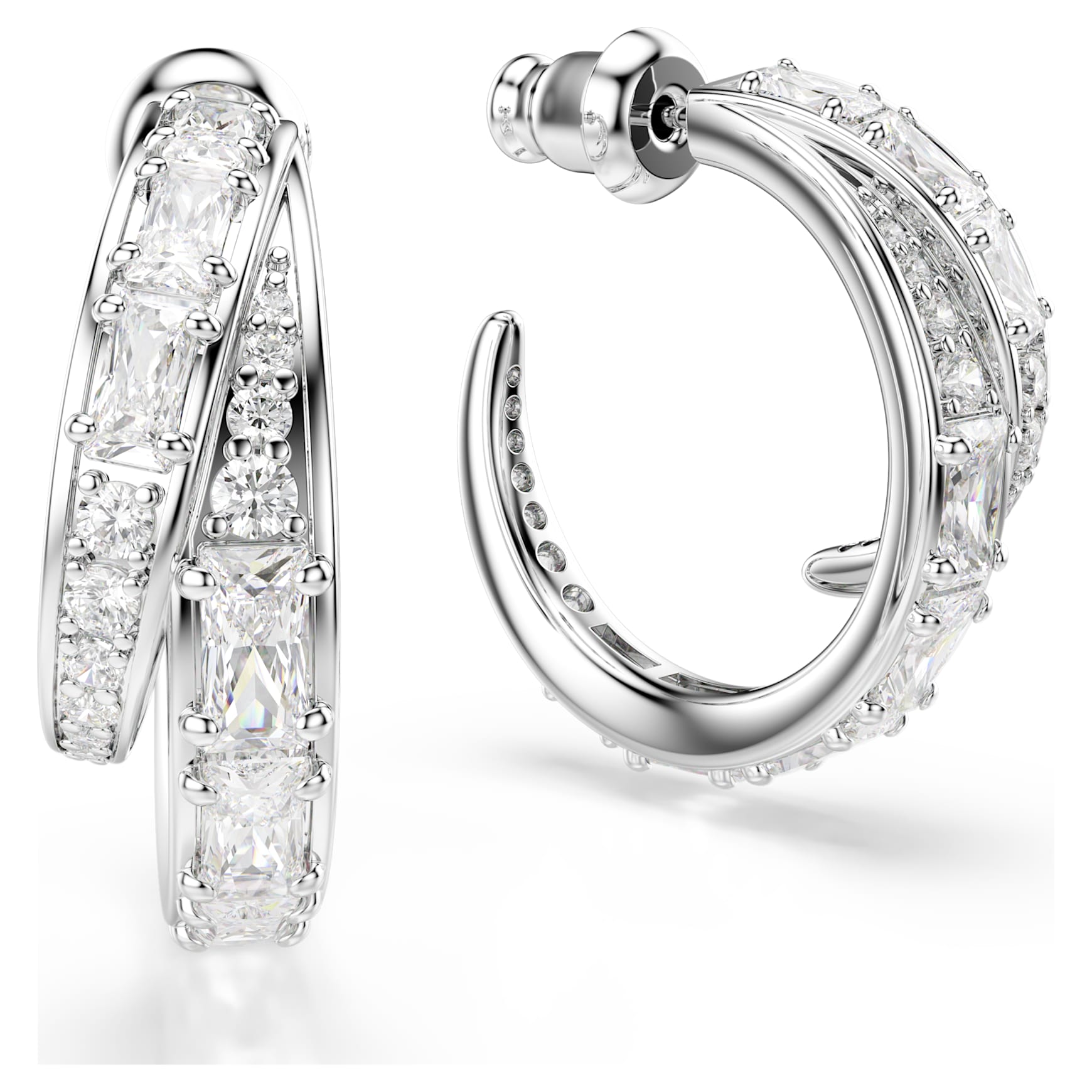 Vienna hoop earrings, Mixed cuts, White, Rhodium plated