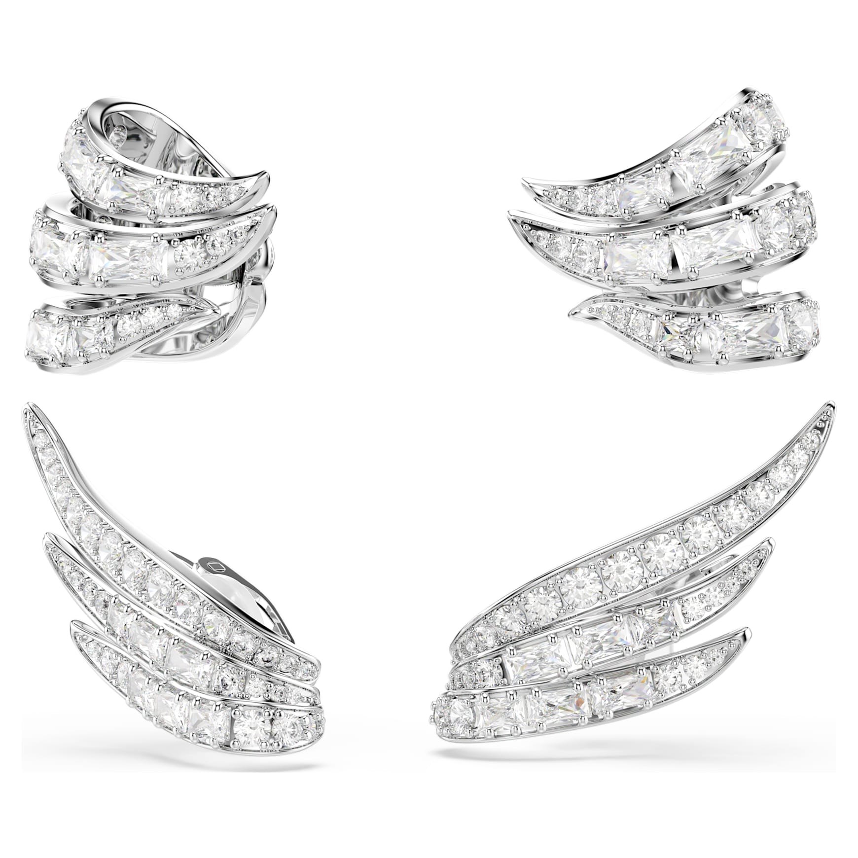 Vienna ear cuffs, Mixed cuts, Swan, White, Rhodium plated