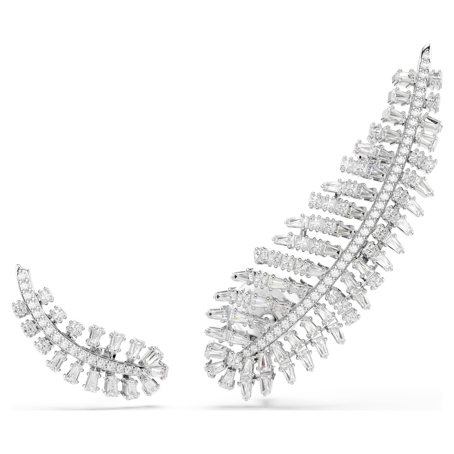 Vienna earrings, Mixed cuts, Feather, White, Rhodium plated
