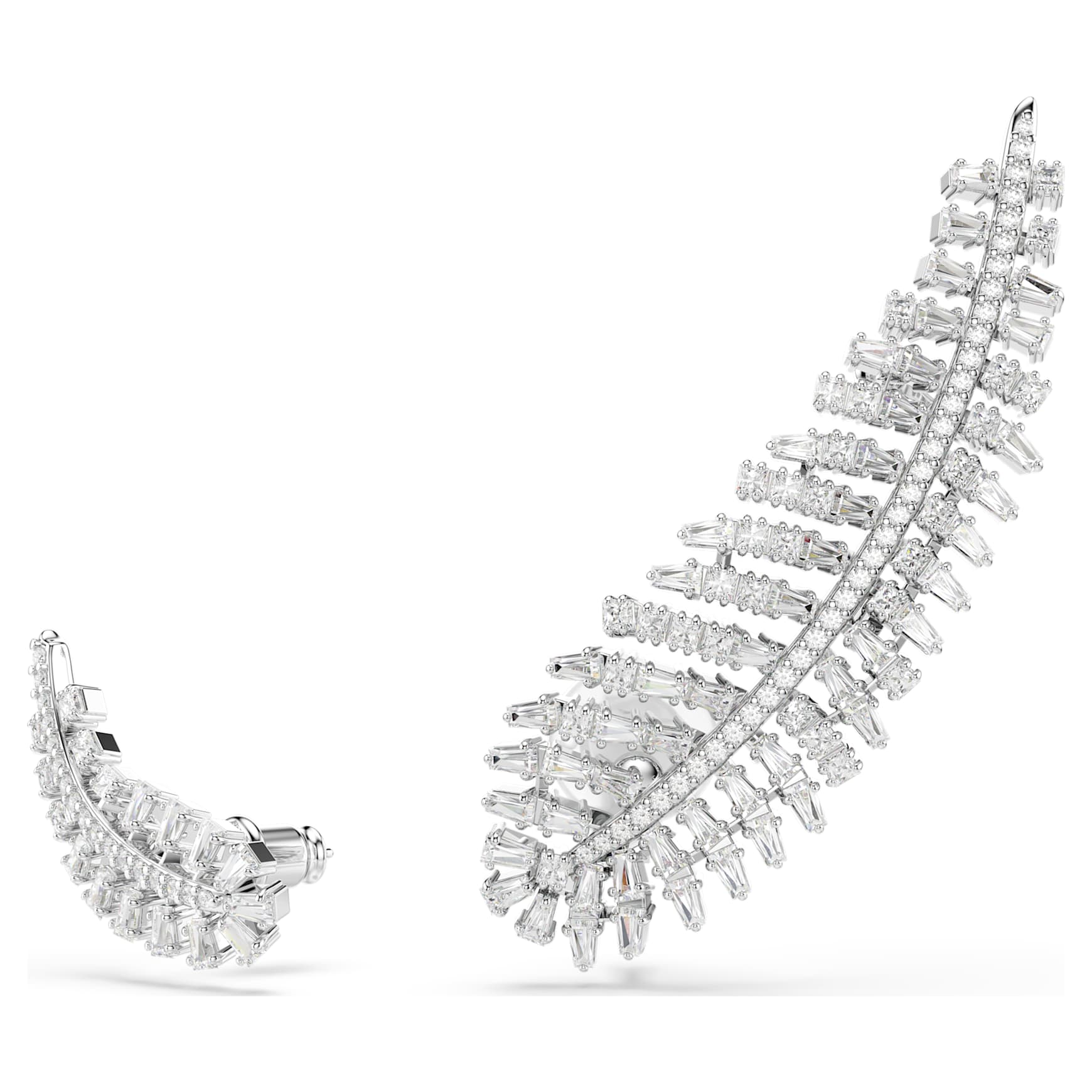 Vienna earrings, Mixed cuts, Feather, White, Rhodium plated