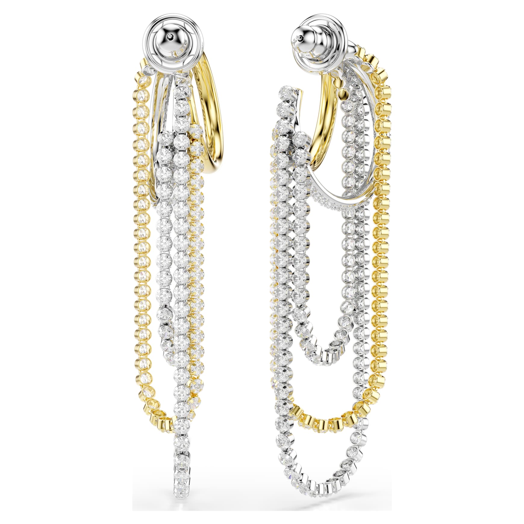 Hyperbola earrings, Layered, Round cut, White, Mixed metal finish