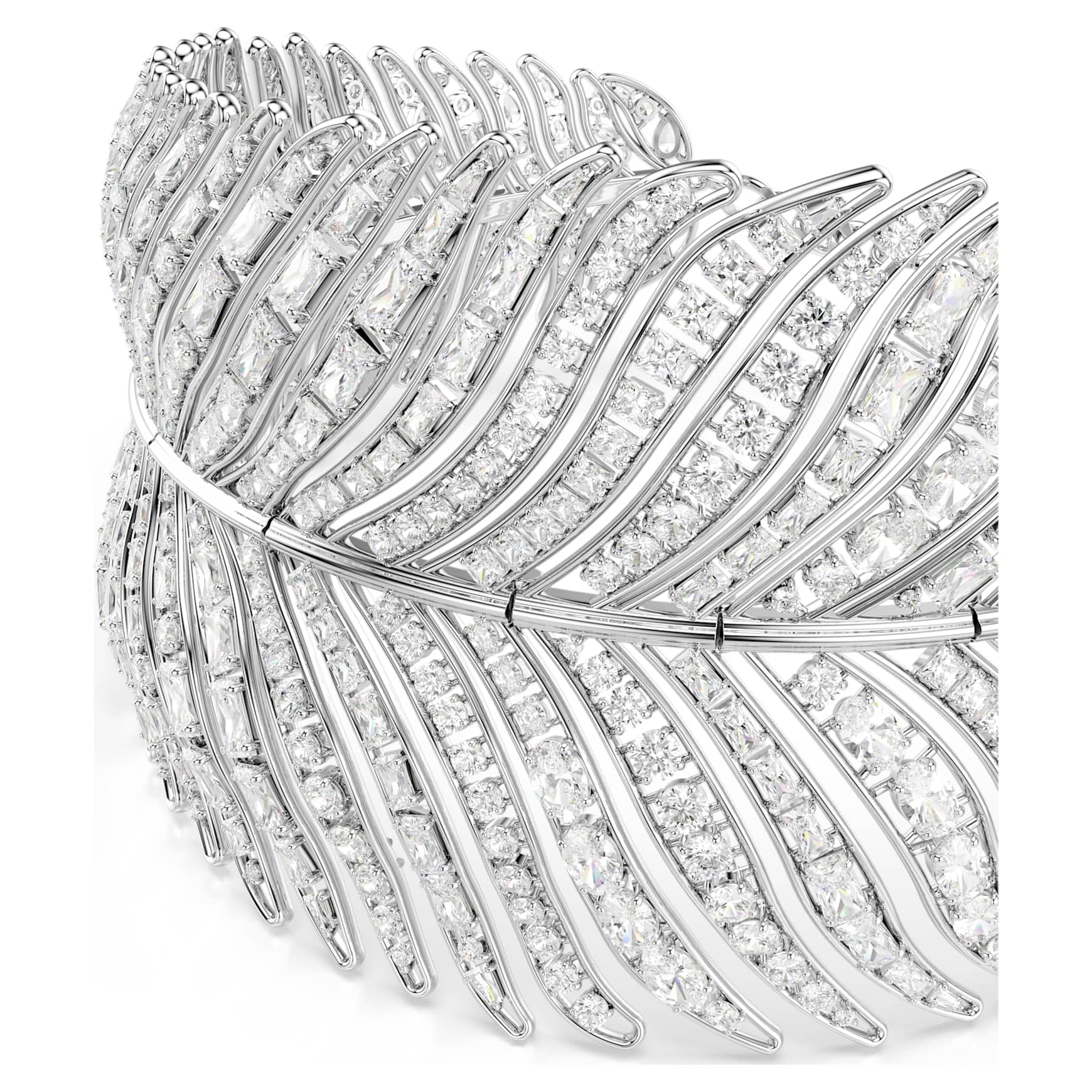 Vienna choker, Mixed cuts, Feather, White, Rhodium plated