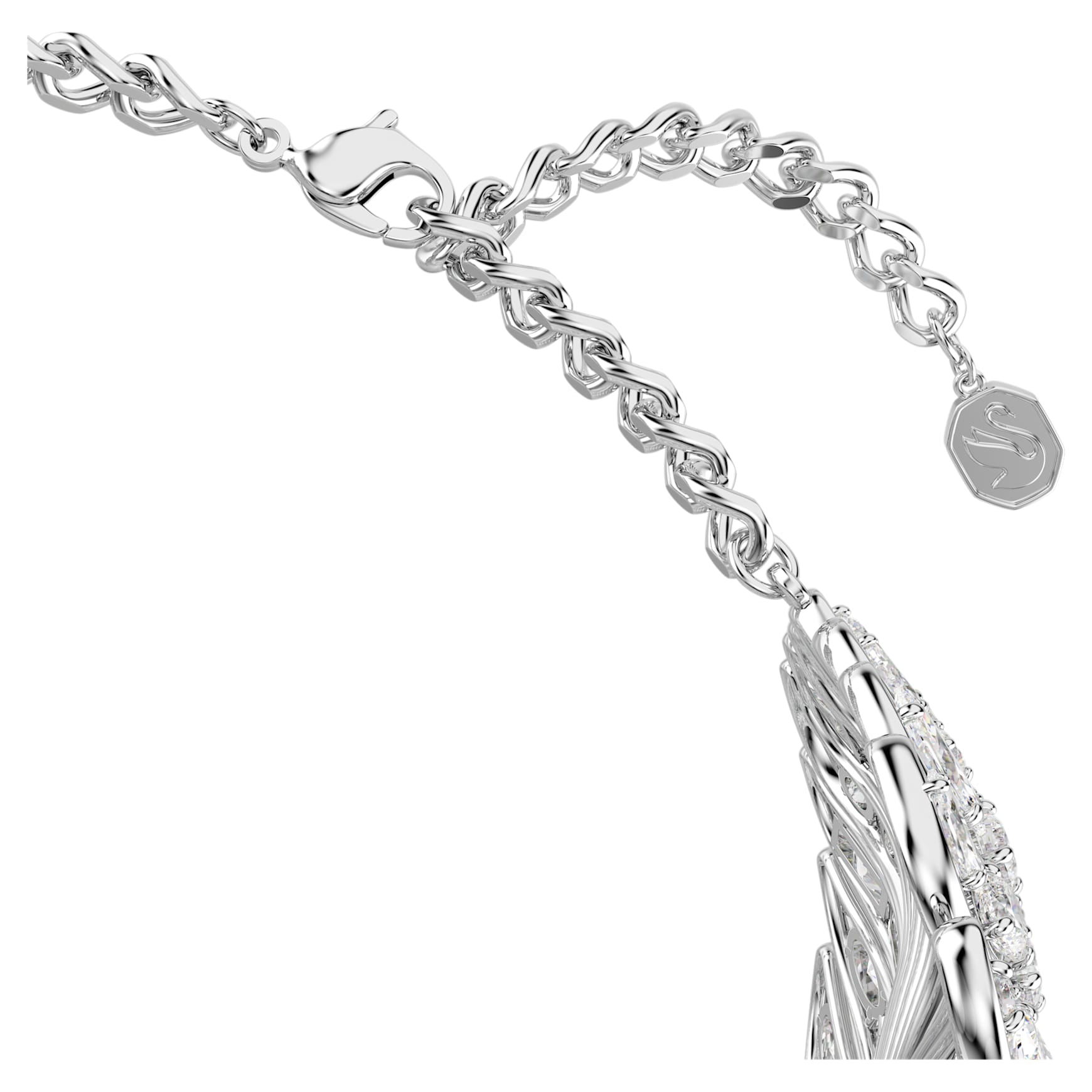Vienna choker, Mixed cuts, Feather, White, Rhodium plated