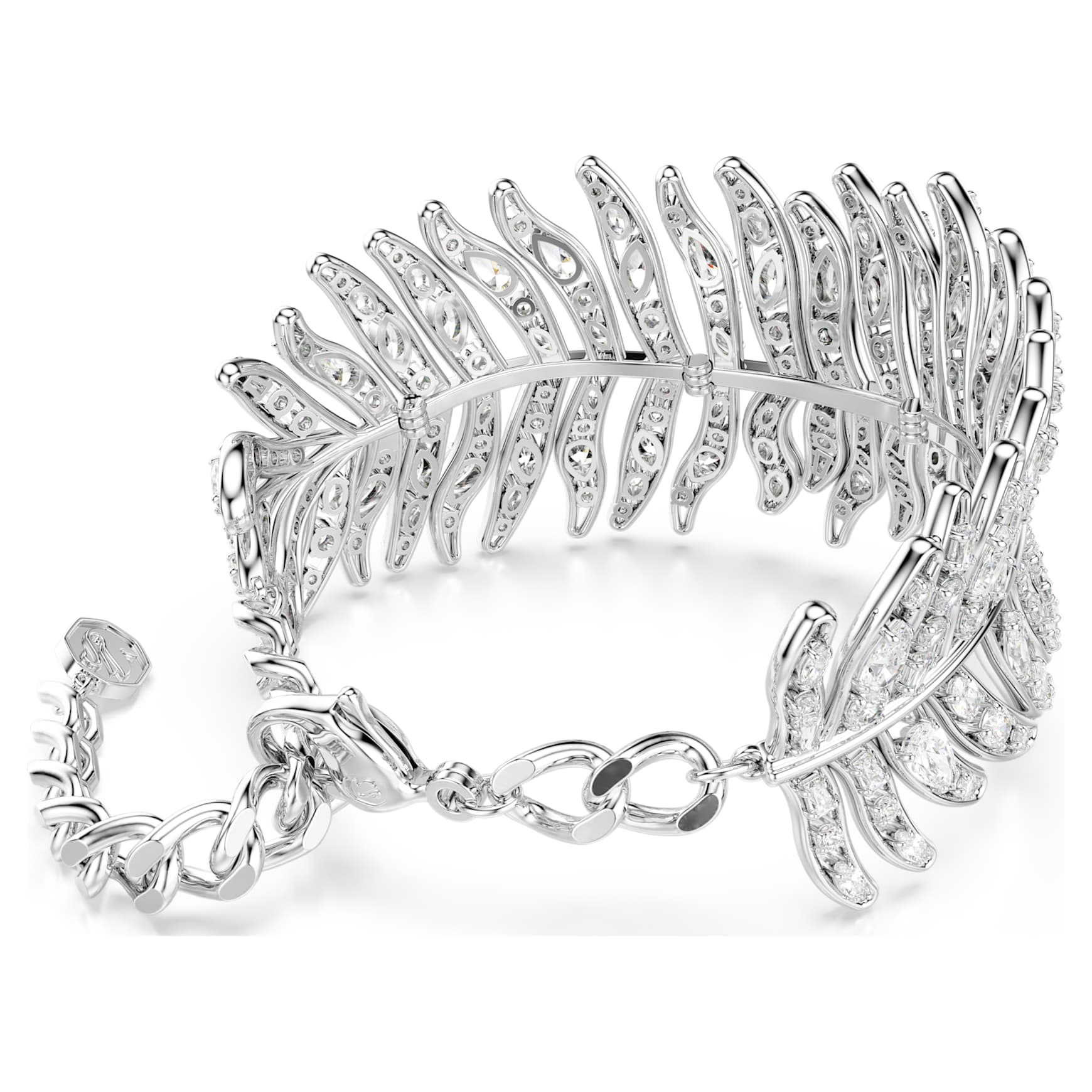 Vienna bracelet, Mixed cuts, Feather, White, Rhodium plated