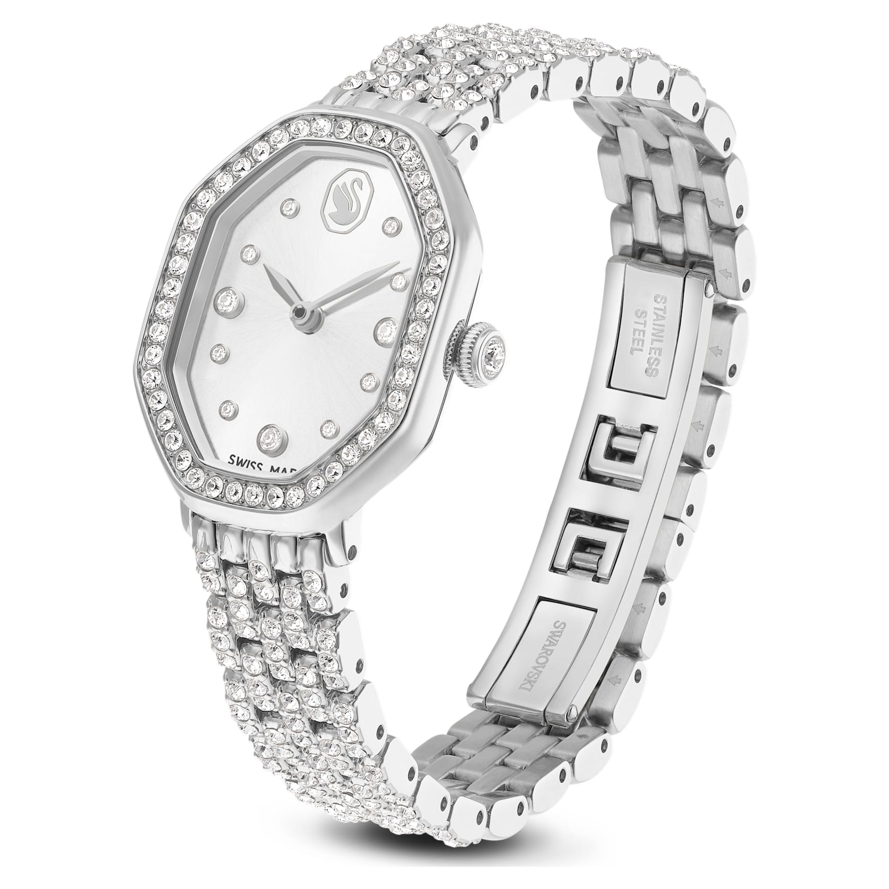 Dextera octagon watch, Swiss Made, Metal bracelet, Silver tone, Stainless steel