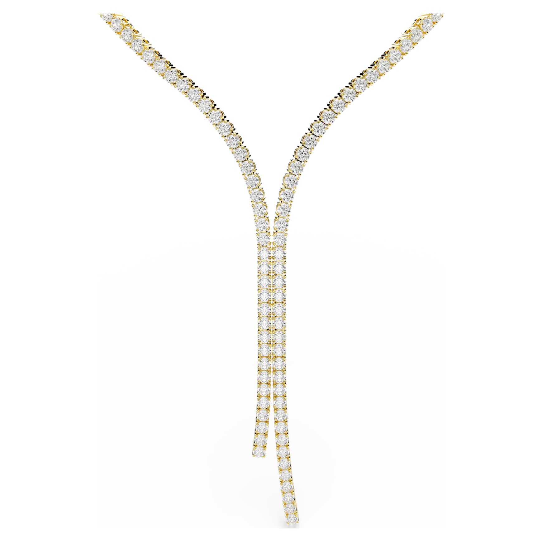 Matrix Y necklace, Round cut, White, 18K gold finish