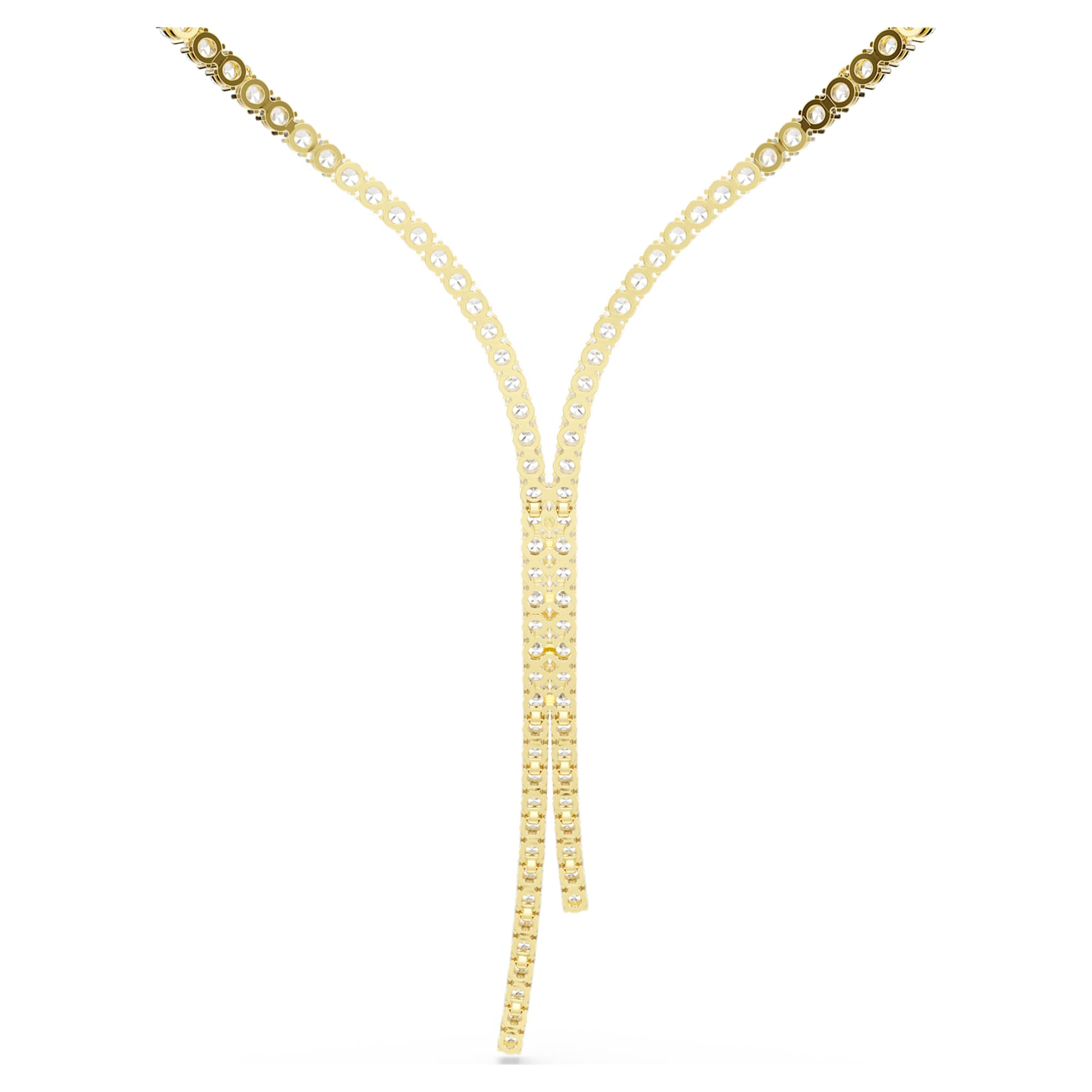 Matrix Y necklace, Round cut, White, 18K gold finish