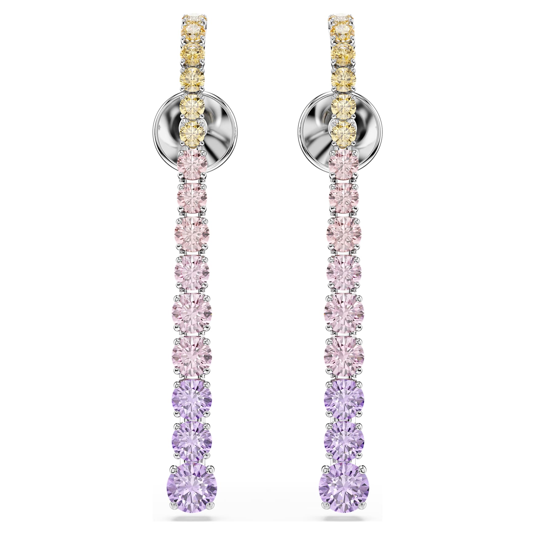 Matrix drop earrings, Gradient of round cuts, Multicoloured, Rhodium plated by SWAROVSKI