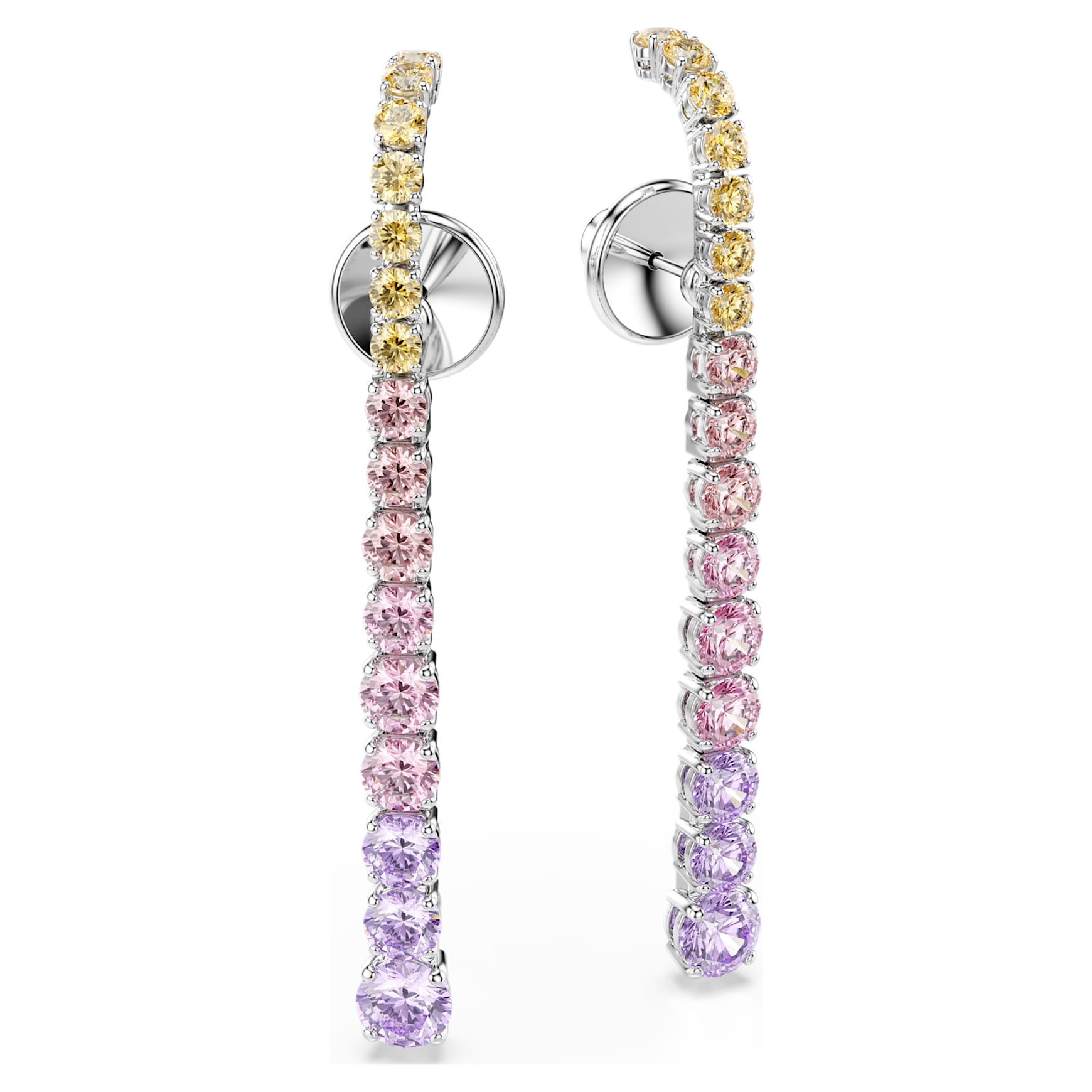 Matrix drop earrings, Gradient of round cuts, Multicoloured, Rhodium plated by SWAROVSKI