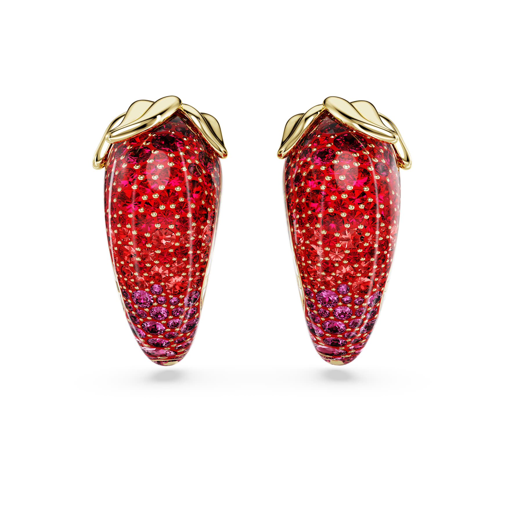 Idyllia clip earrings, Red, 18K gold finish