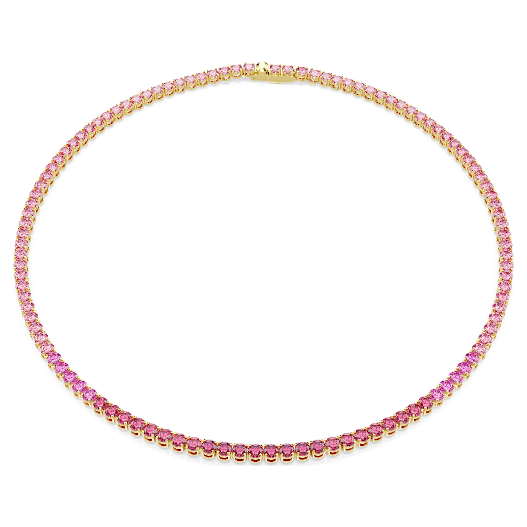 Matrix Tennis necklace, Round cut, Pink, Gold-tone plated by SWAROVSKI