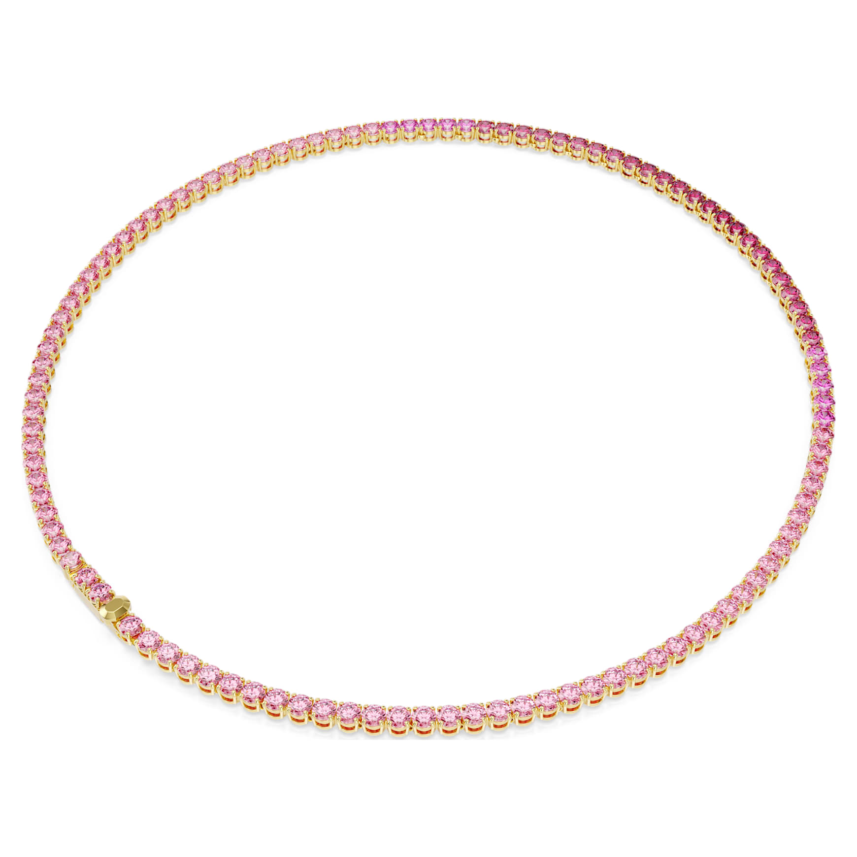 Matrix Tennis necklace, Round cut, Pink, 18K gold finish