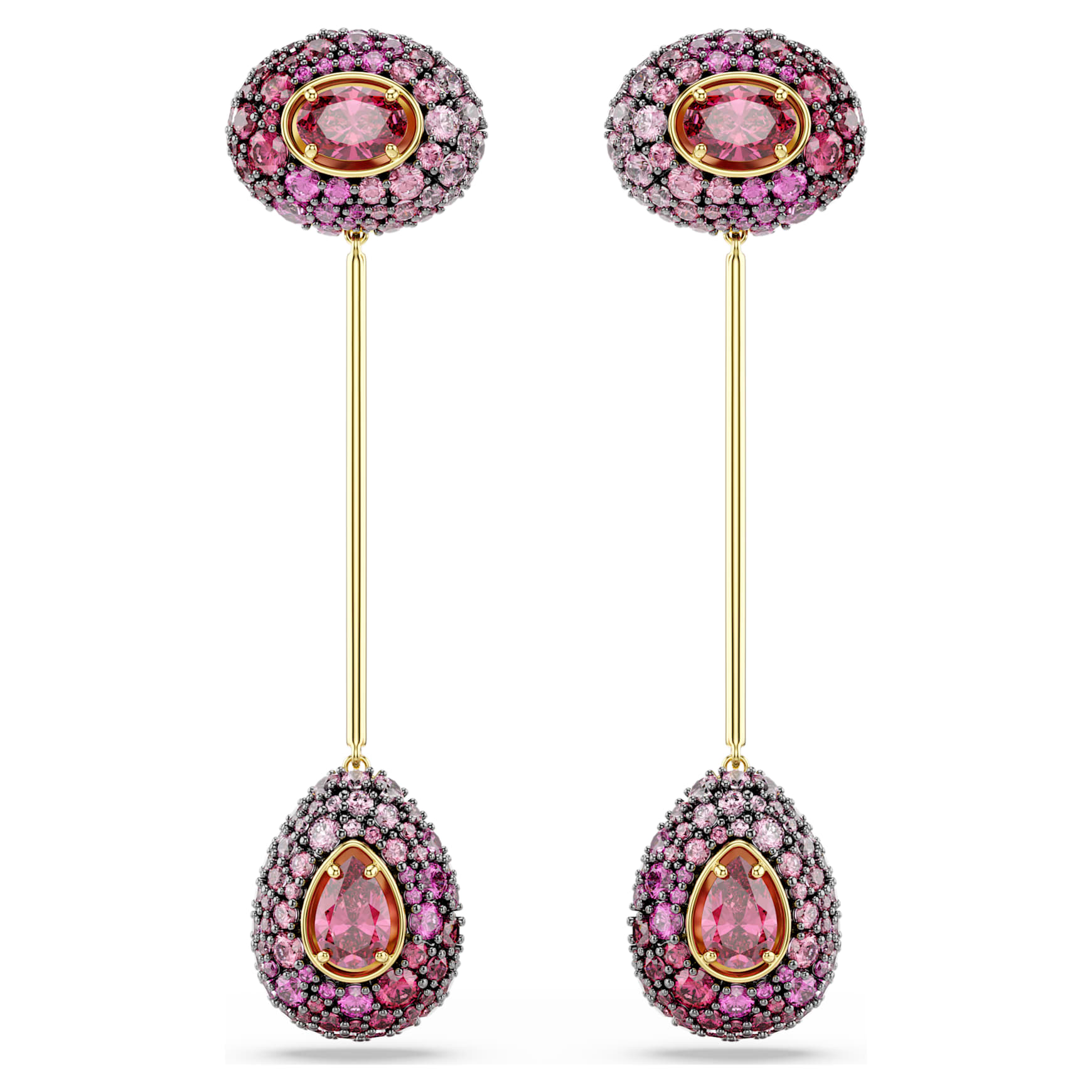 Sublima drop earrings, Pear cut, Red, 18K gold finish