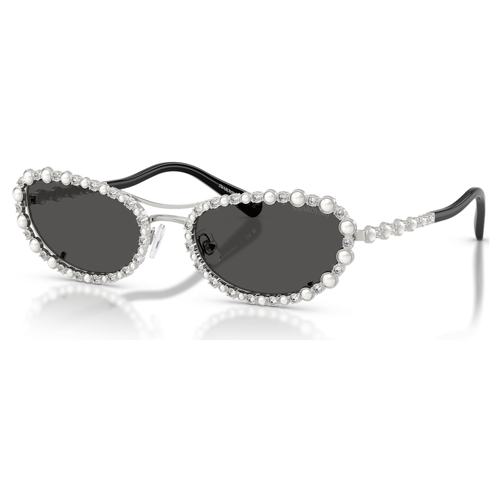 Sunglasses, Oval shape, 2 in 1 clip-on, SK7044, Silver Tone by SWAROVSKI