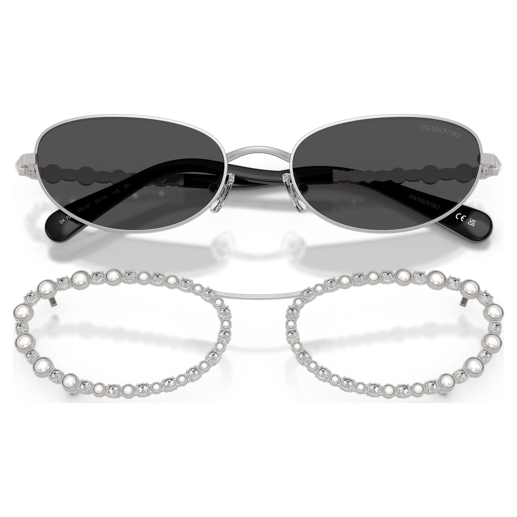 Sunglasses, Oval shape, 2 in 1 clip-on, SK7044, Silver Tone by SWAROVSKI