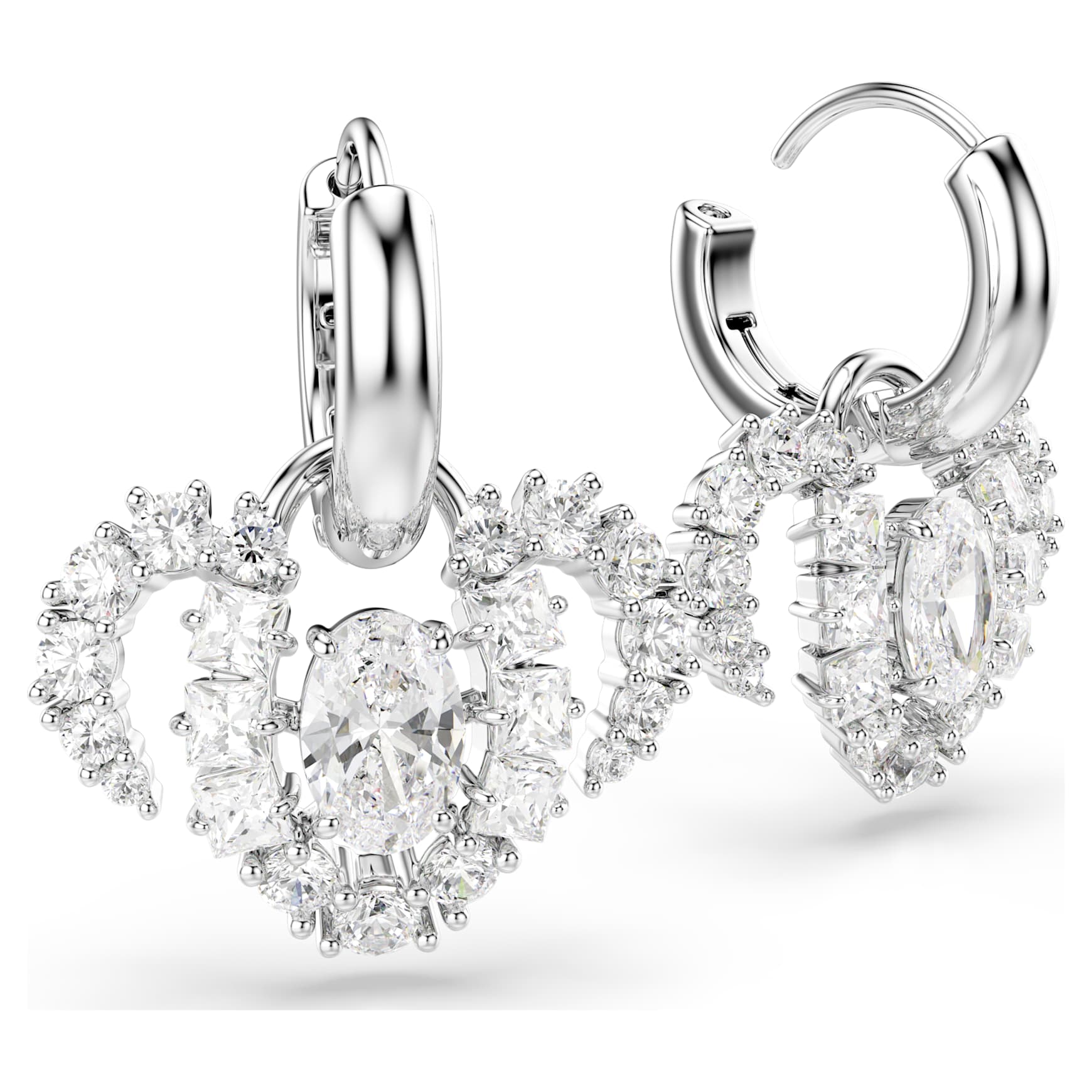 Chinese Zodiac drop earrings, Mixed cuts, White, Rhodium plated