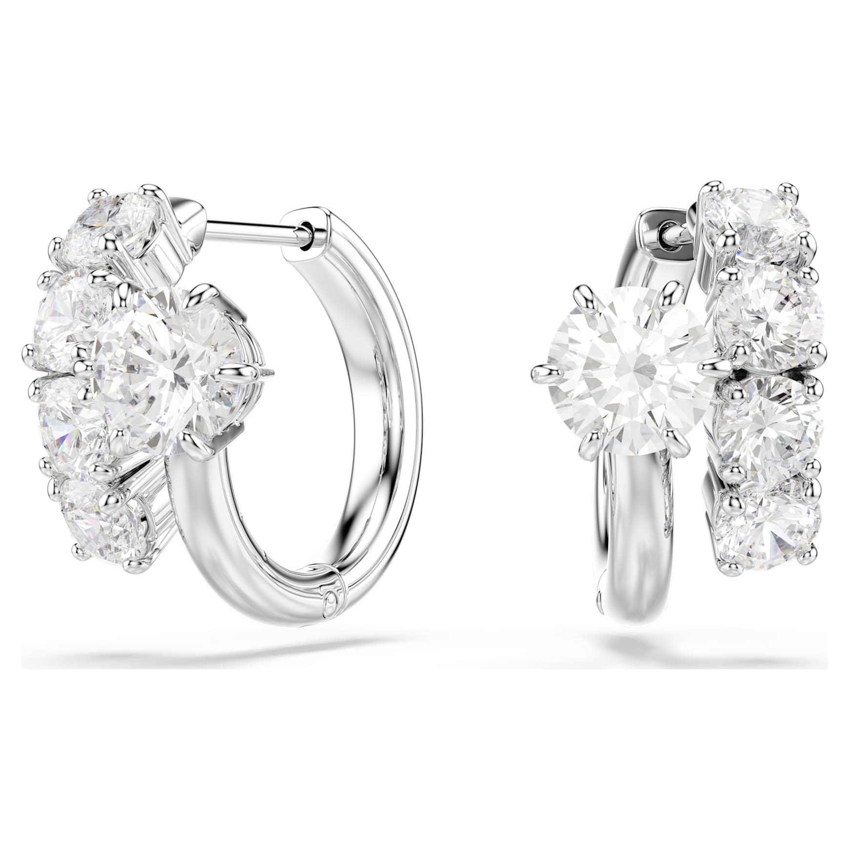 Matrix hoop earrings, Round cut, White, Rhodium plated