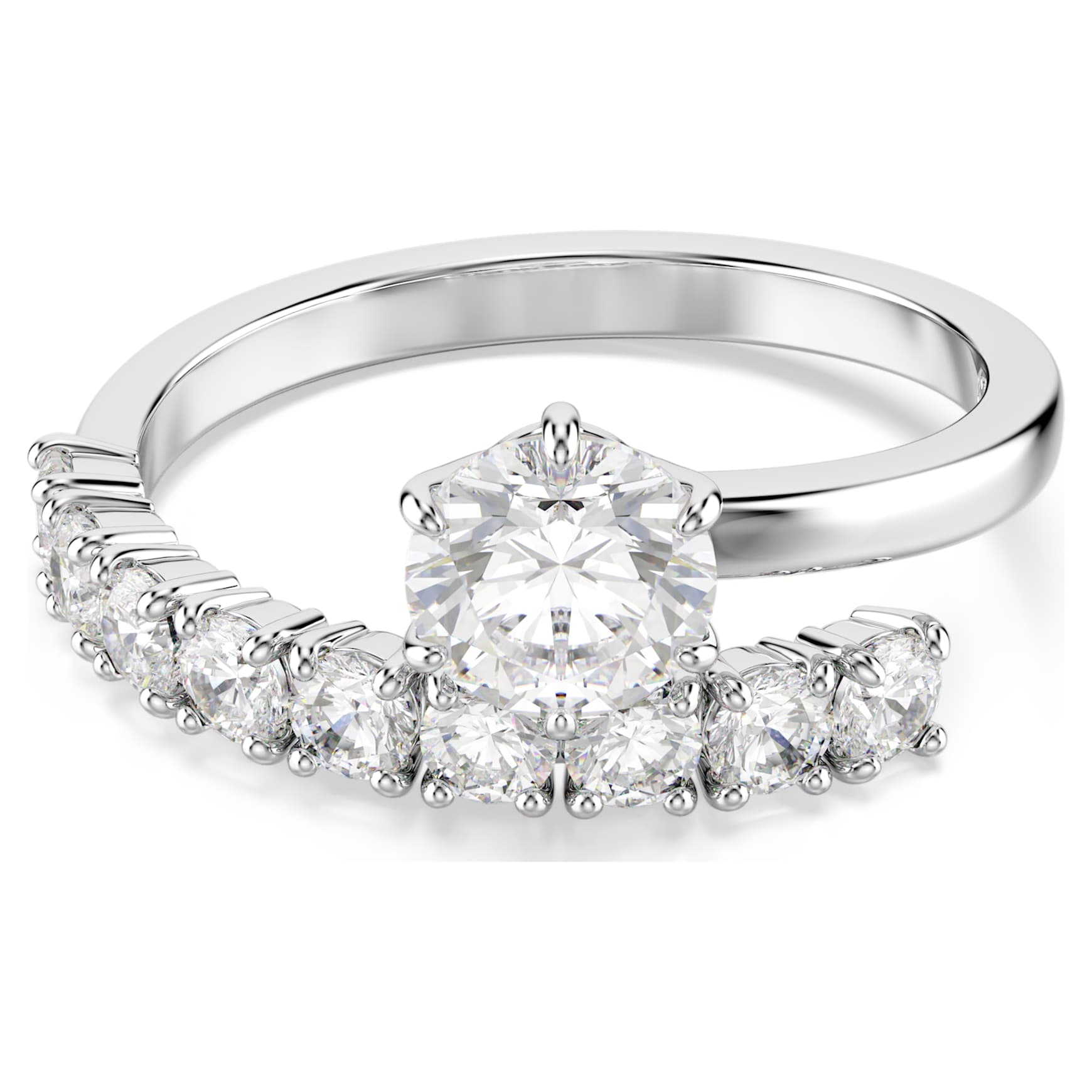 Matrix open ring, Round cut, White, Rhodium plated
