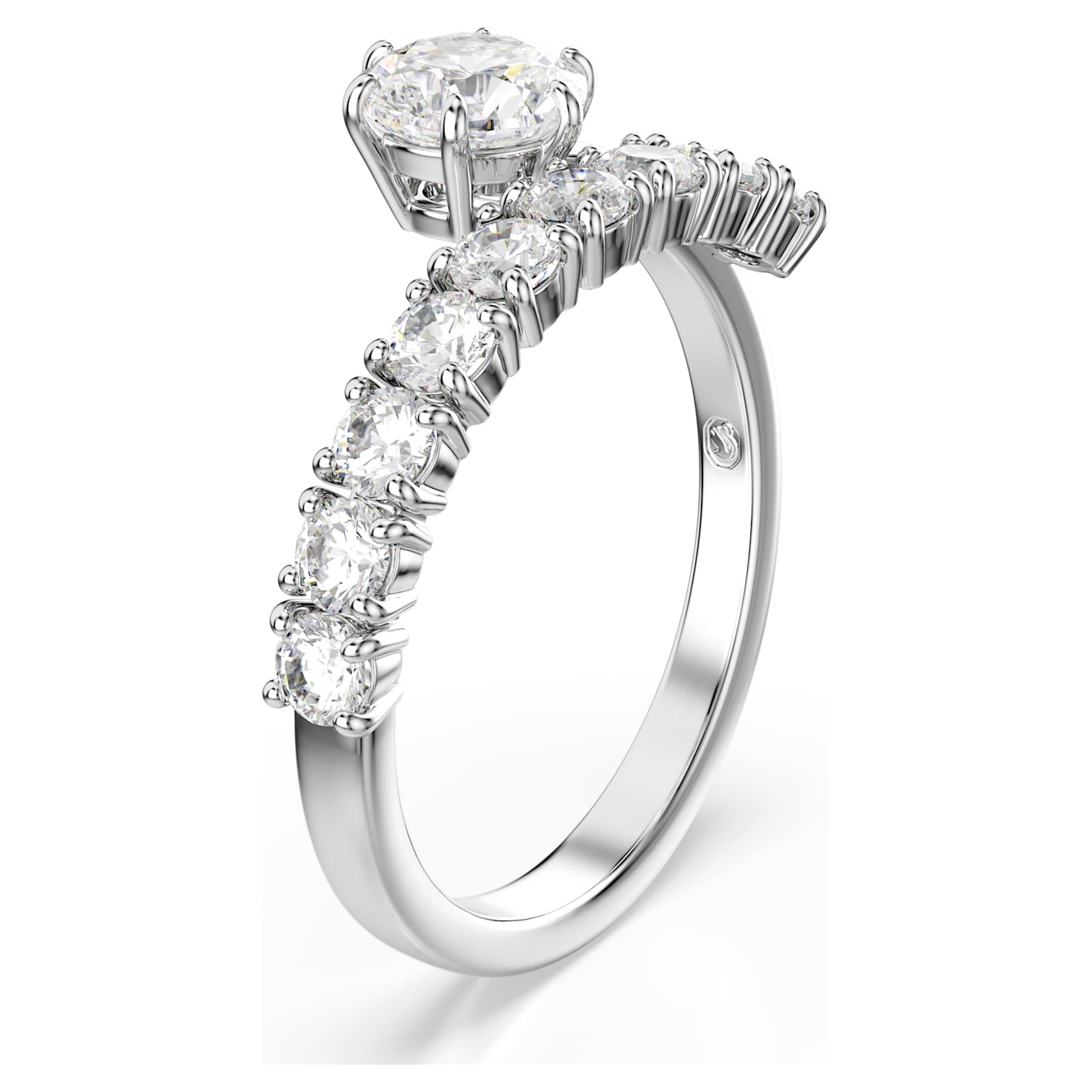 Matrix open ring, Round cut, White, Rhodium plated