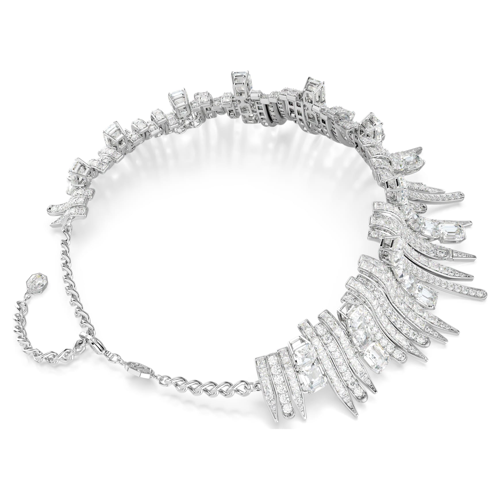 Vienna choker, Mixed cuts, White, Rhodium plated