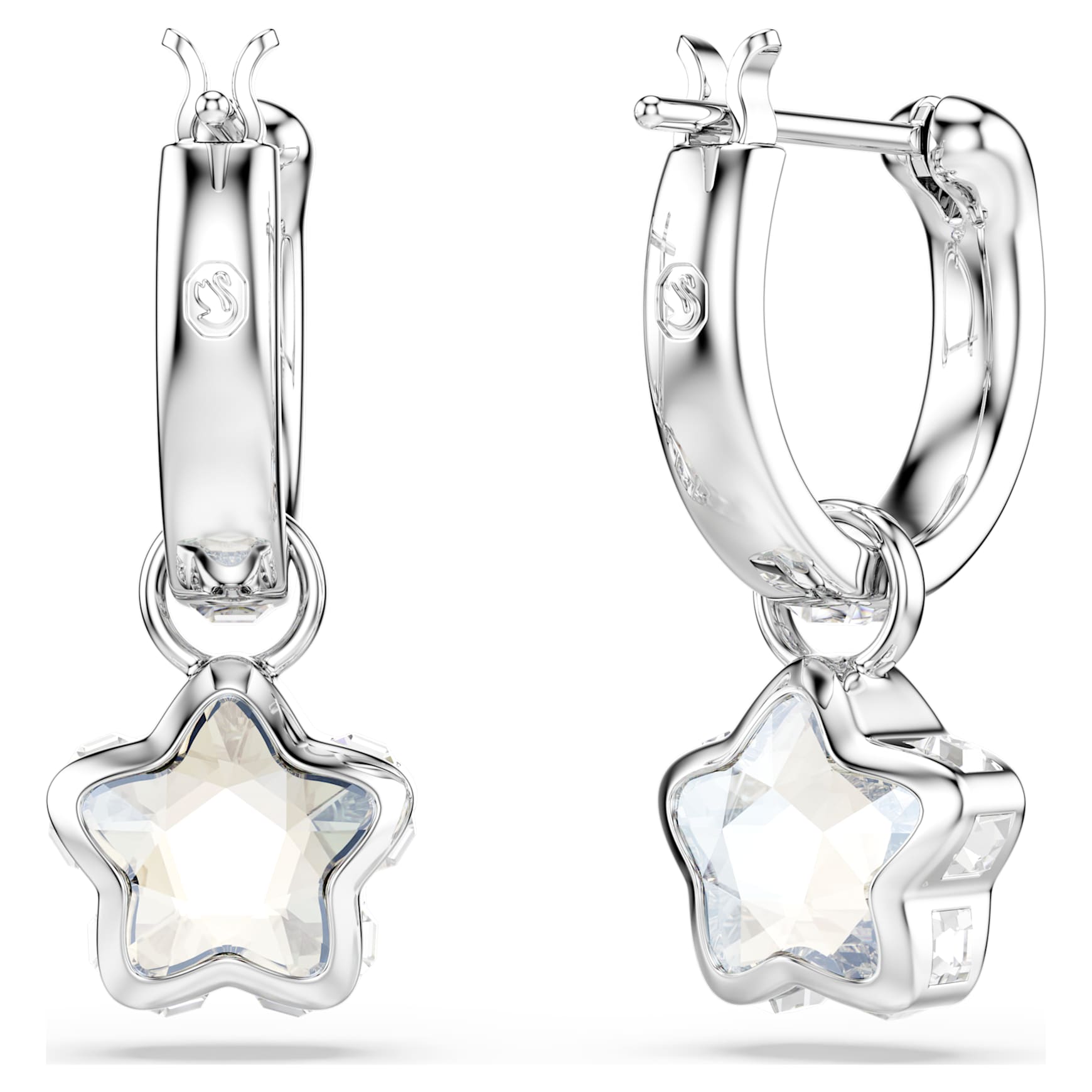 Chroma drop earrings, Mixed cuts, Star, White, Rhodium plated