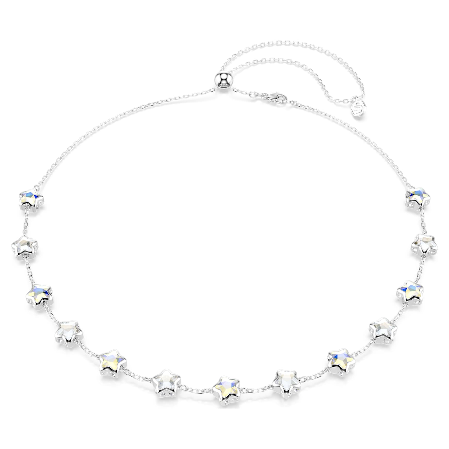Chroma necklace, Mixed cuts, Star, White, Rhodium plated