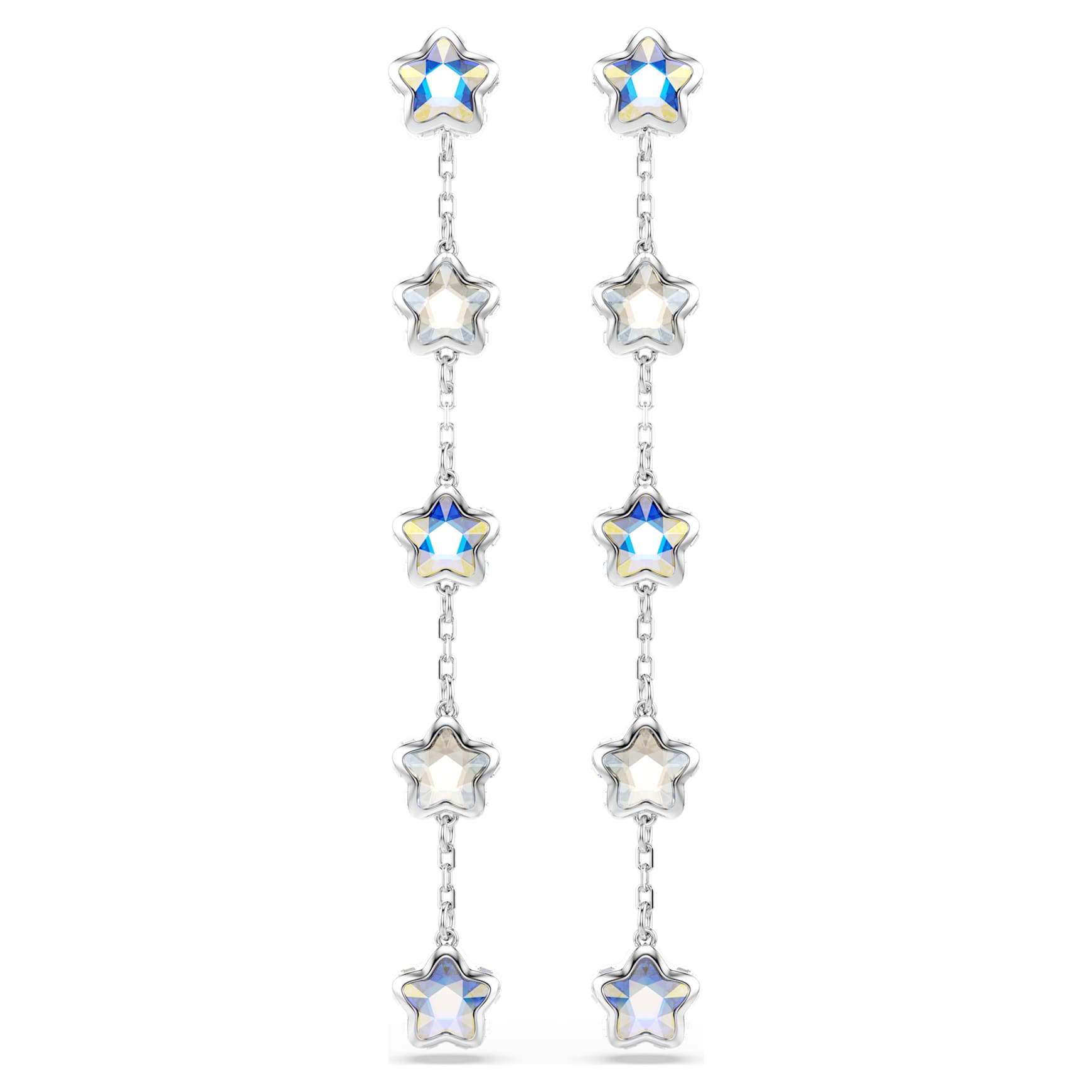Chroma earrings, Mixed cuts, Star, White, Rhodium plated