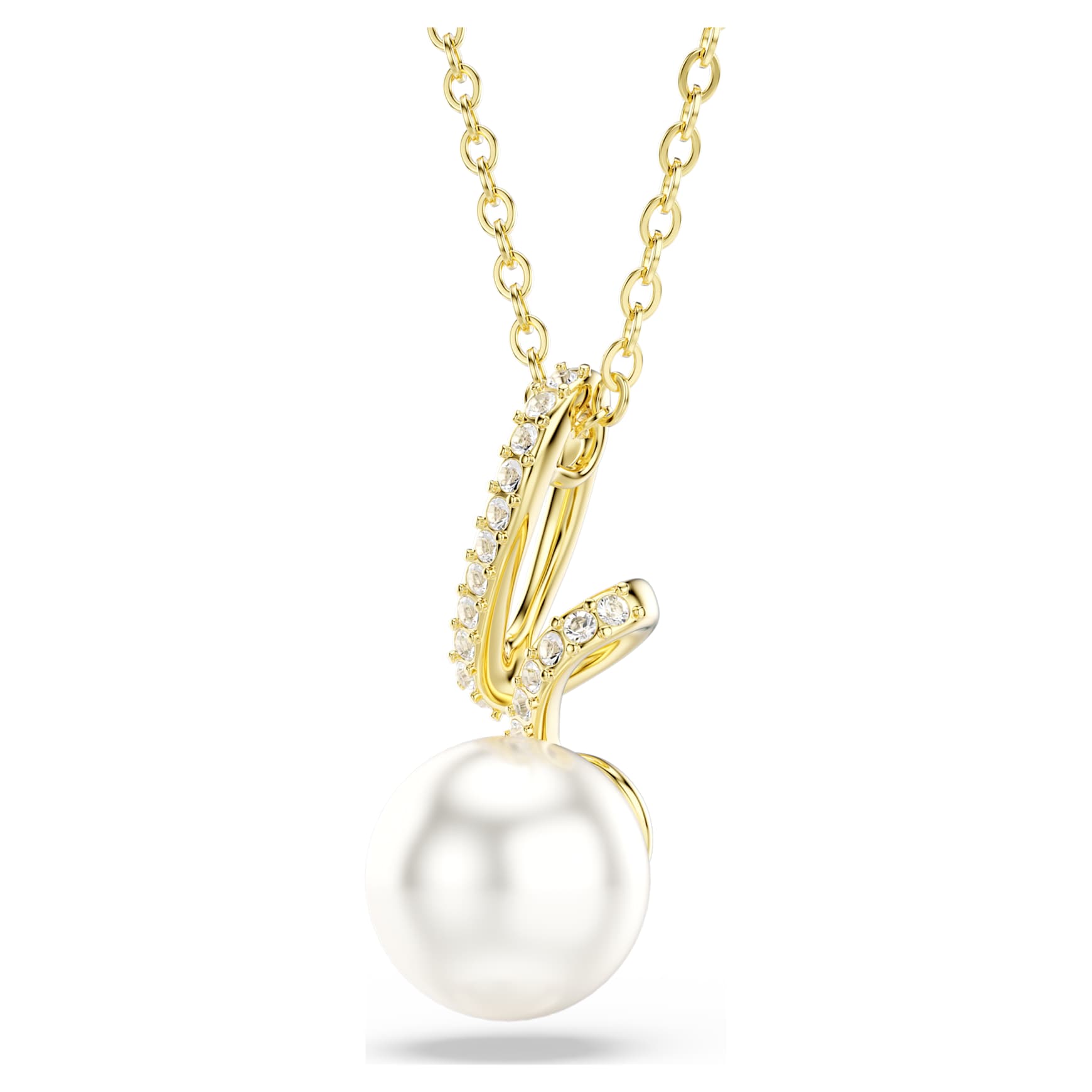 Gabriella pendant, Crystal pearl, Round cut, White, 18K gold finish