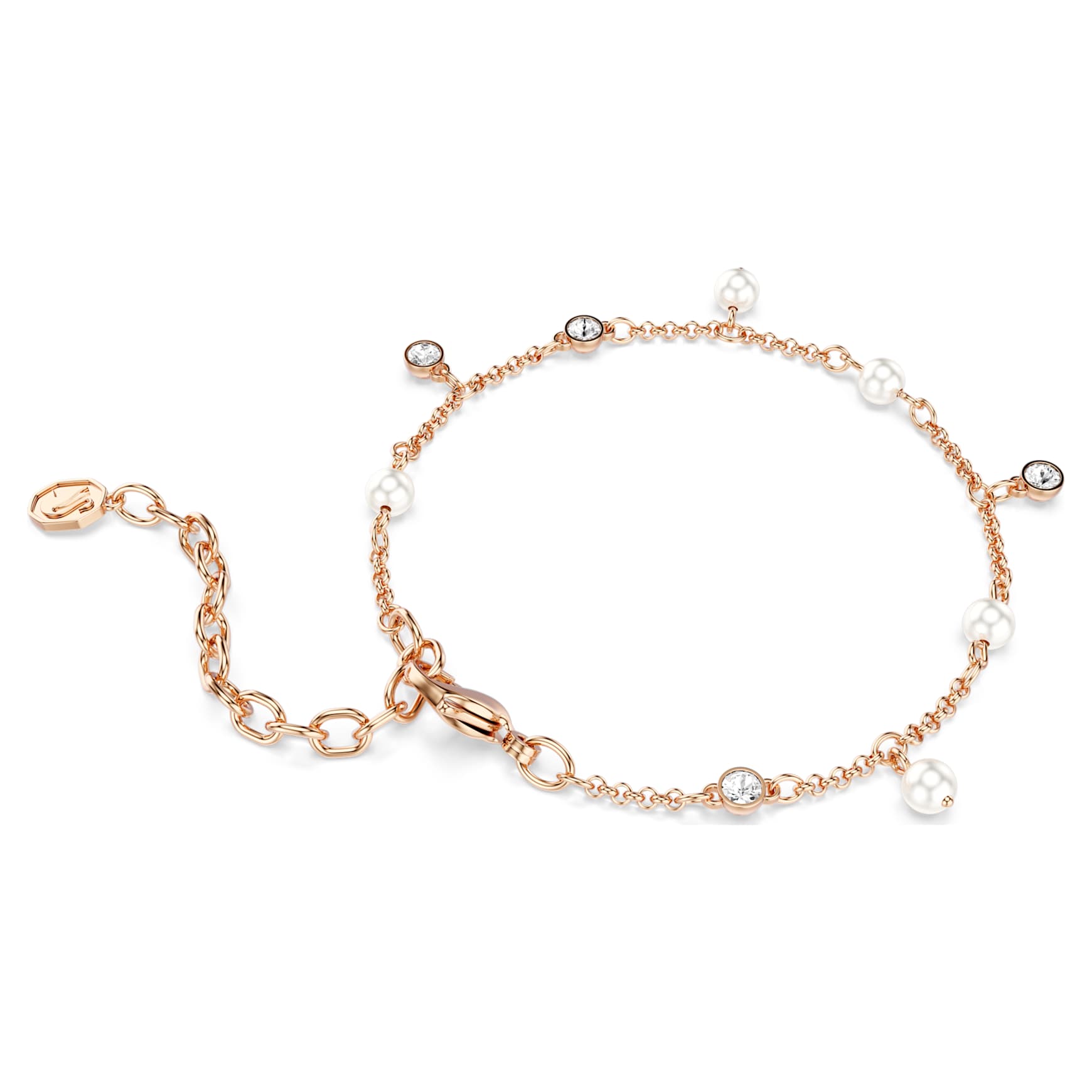 Imber bracelet, Crystal pearl, Round cut, White, 18K rose gold finish