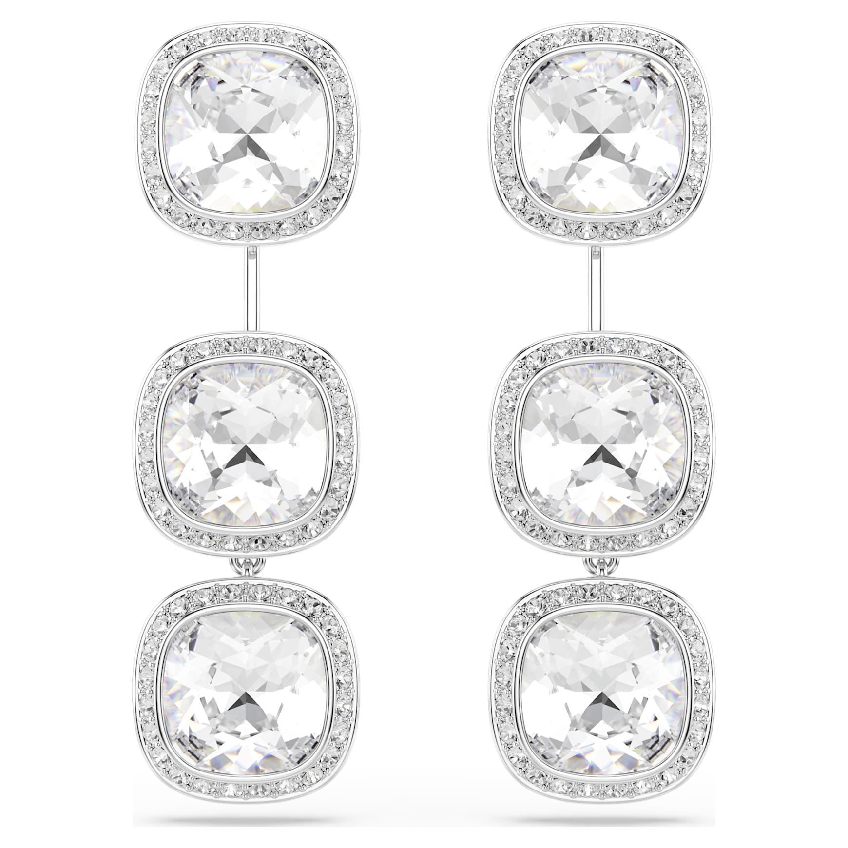Una Angelic earrings, Cushion cut, White, Rhodium plated
