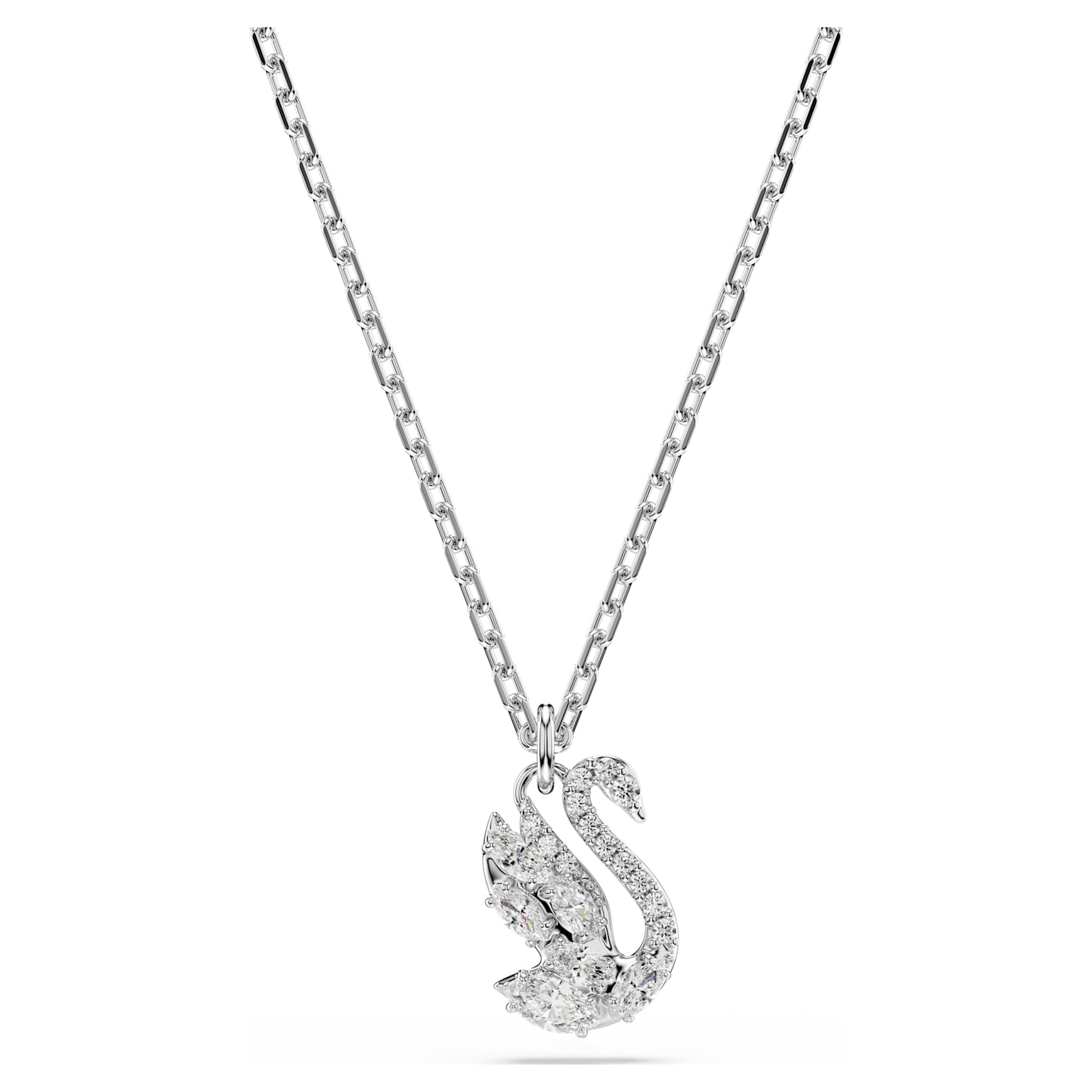 Swan pendant, Mixed cuts, Swan, White, Rhodium plated