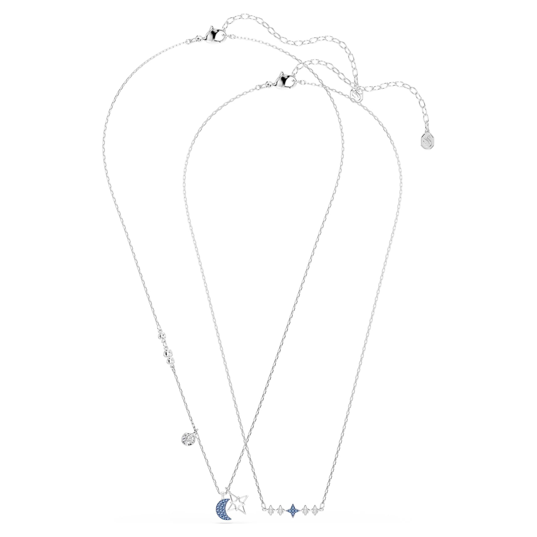 Symbolica necklace, Round cut, Moon, Blue, Rhodium plated