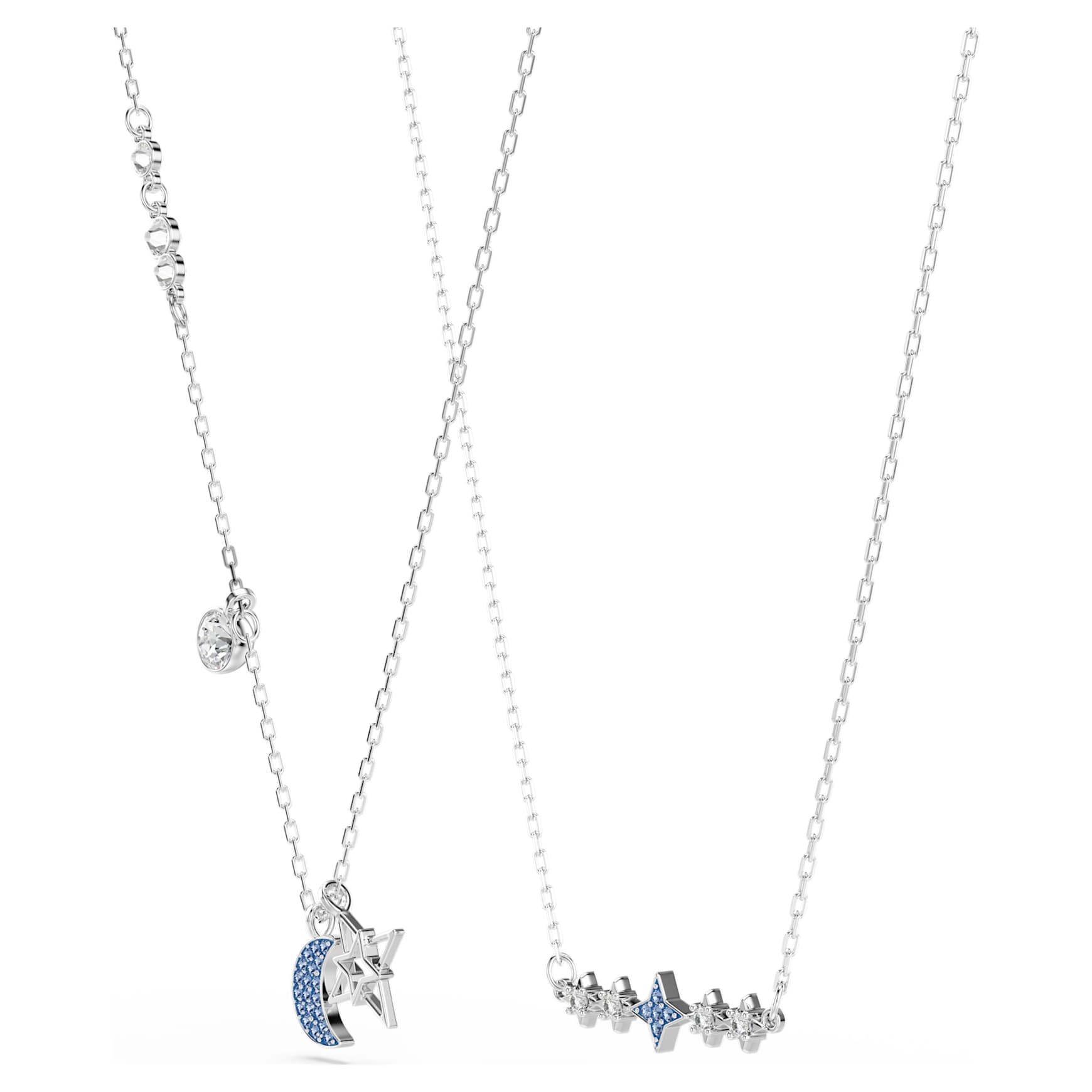 Symbolica necklace, Round cut, Moon, Blue, Rhodium plated