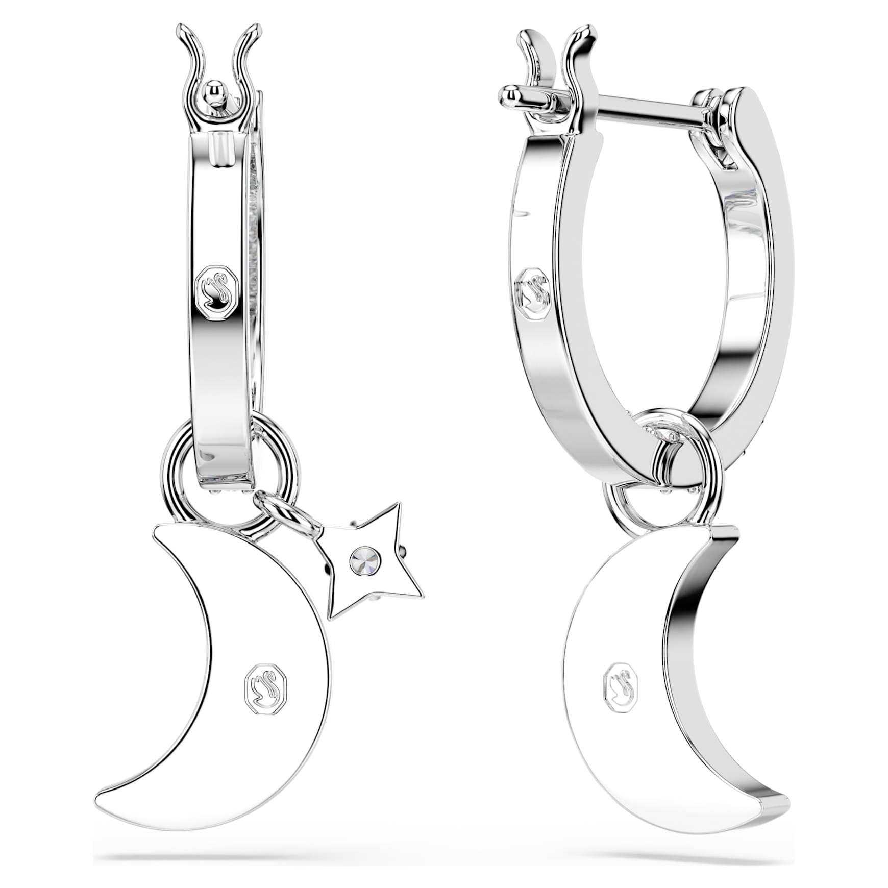 Symbolica drop earrings, Round cut, Moon, Blue, Rhodium plated