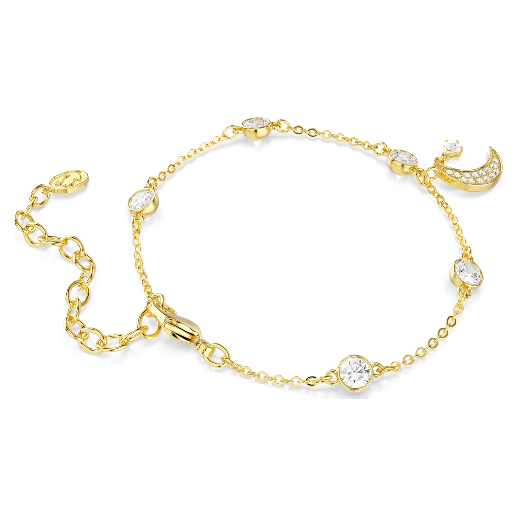 Symbolica bracelet, Round cut, Moon, White, 18K gold finish