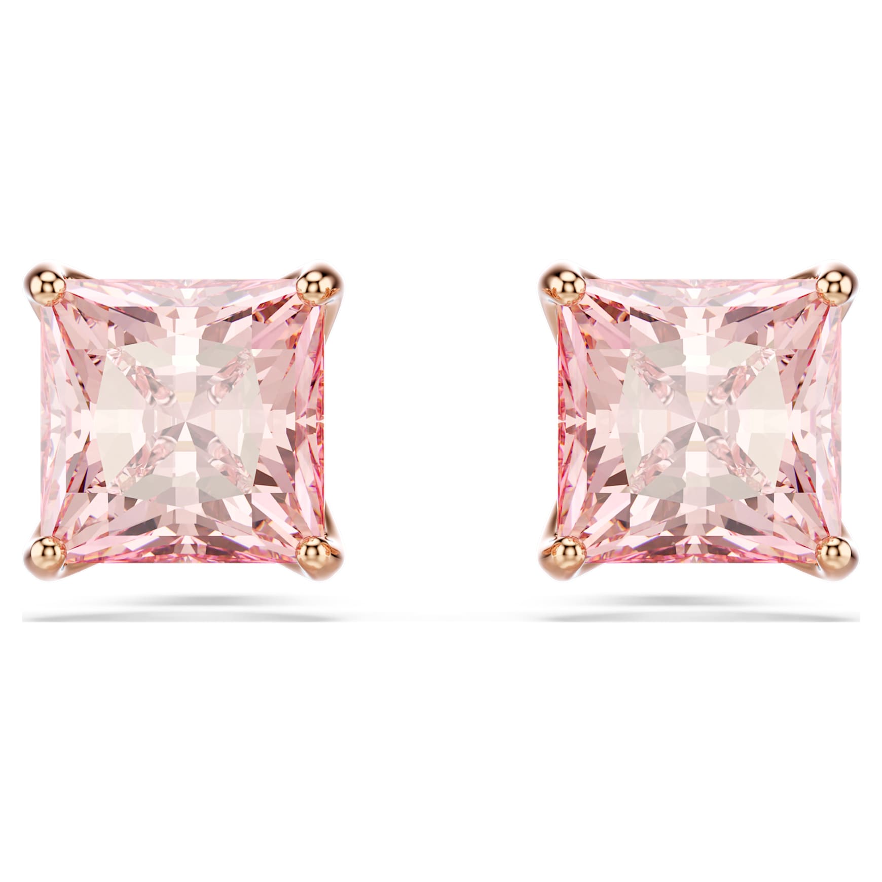 Stilla stud earrings, Square cut, Pink, 18K rose gold finish