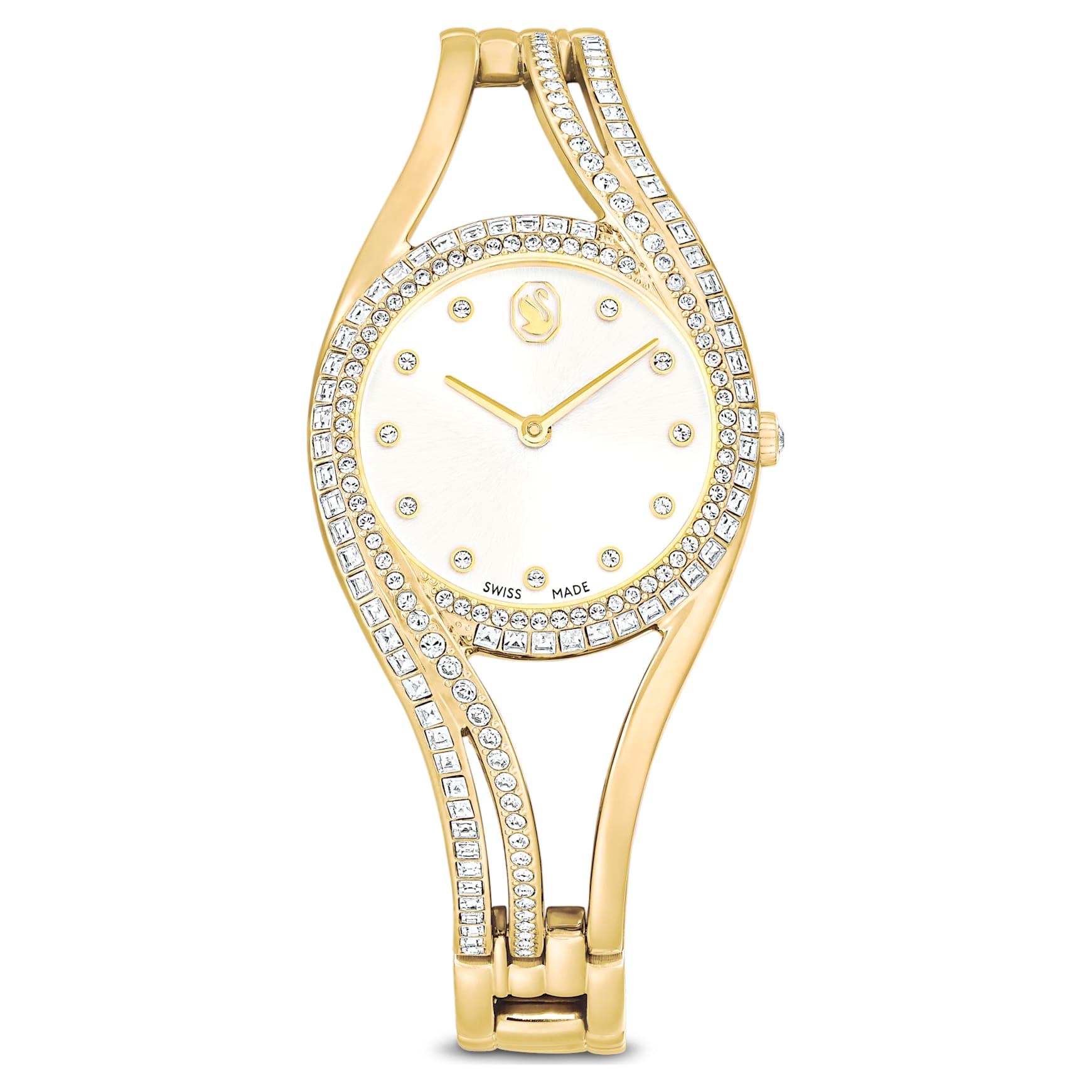Hyperbola bangle watch, Swiss Made, Metal bracelet, Gold tone, Gold-tone finish