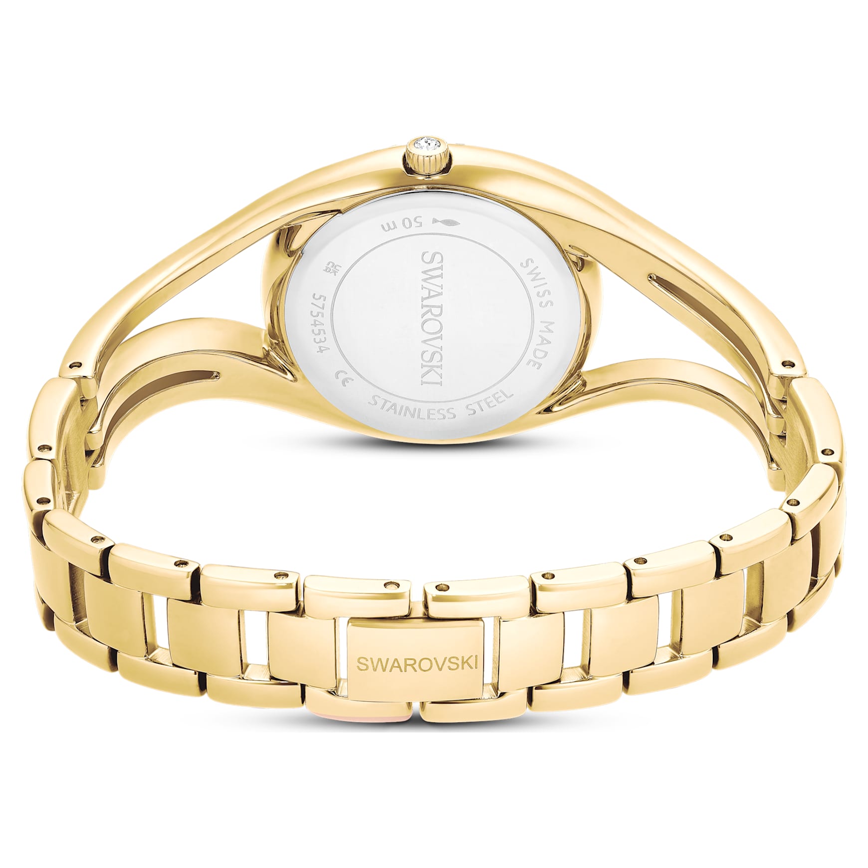 Hyperbola bangle watch, Swiss Made, Metal bracelet, gold tone