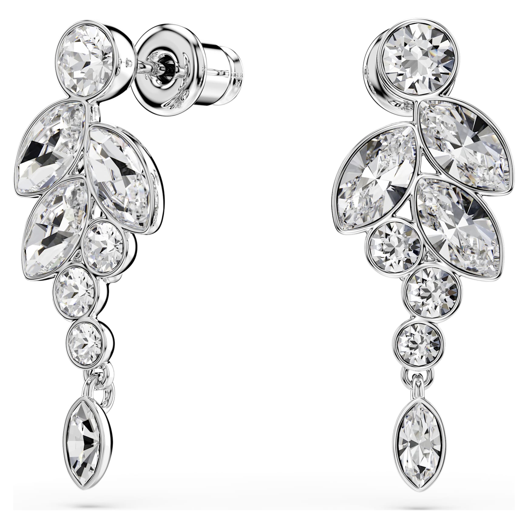 Diapason drop earrings, Mixed cuts, White, Rhodium plated